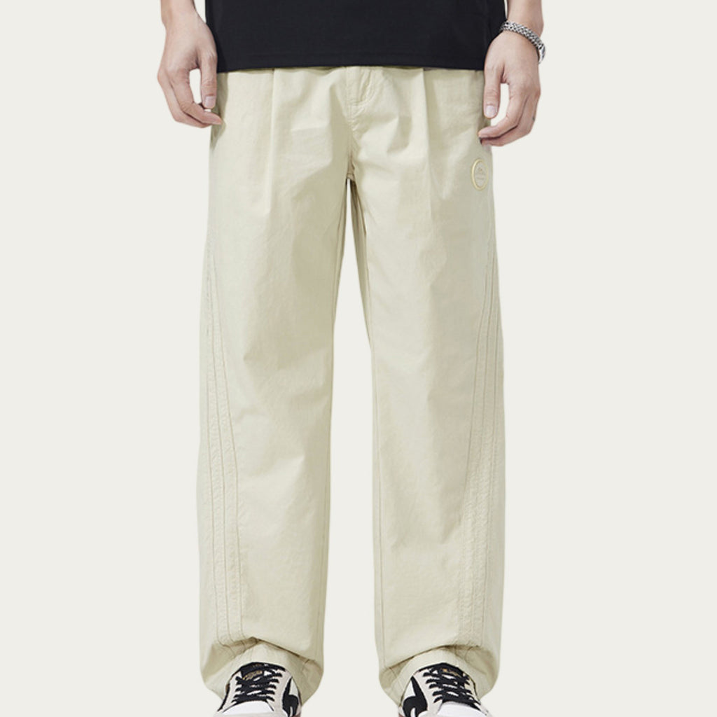 Anna-Kaci Men's Straight Leg Woven Track Pants with Side Seam Detail