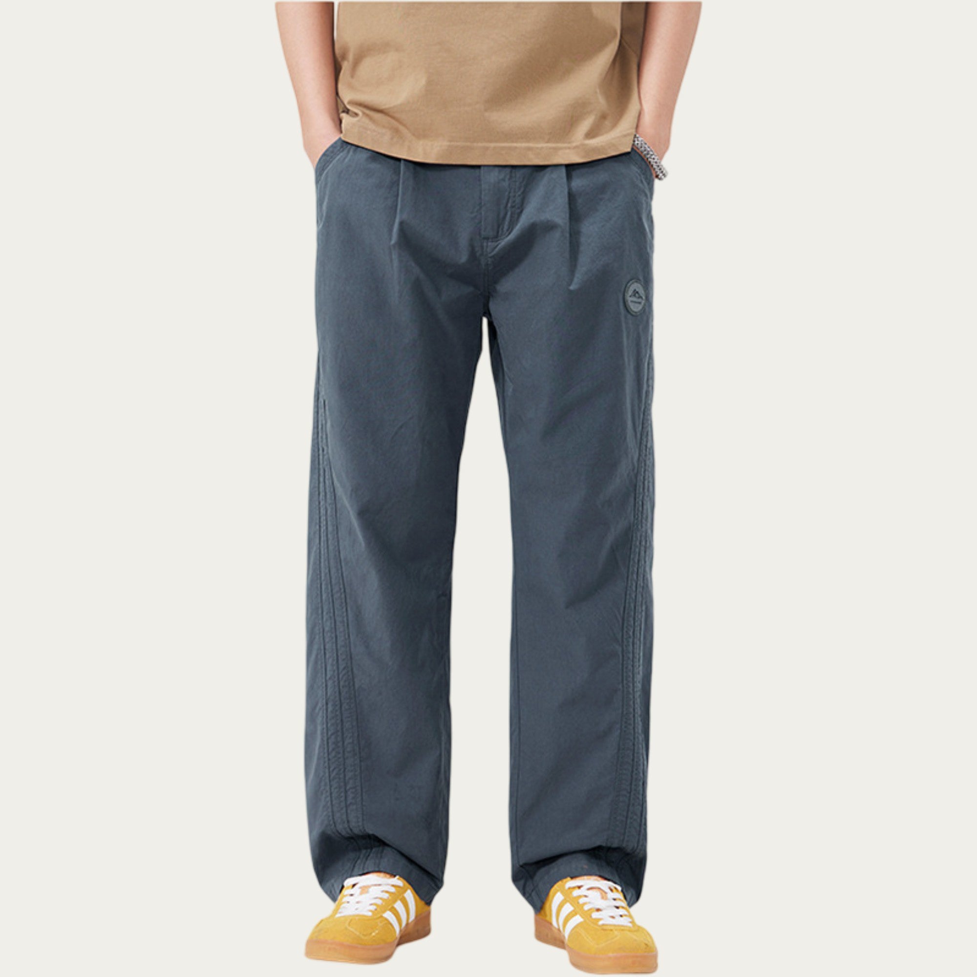 Anna-Kaci Men's Straight Leg Woven Track Pants with Side Seam Detail