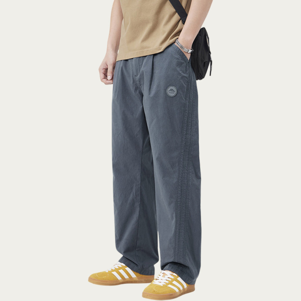 Anna-Kaci Men's Straight Leg Woven Track Pants with Side Seam Detail