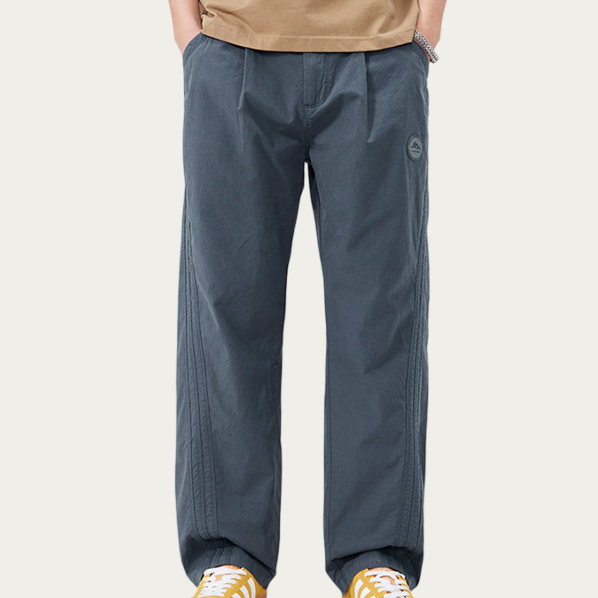 Anna-Kaci Men's Straight Leg Woven Track Pants with Side Seam Detail