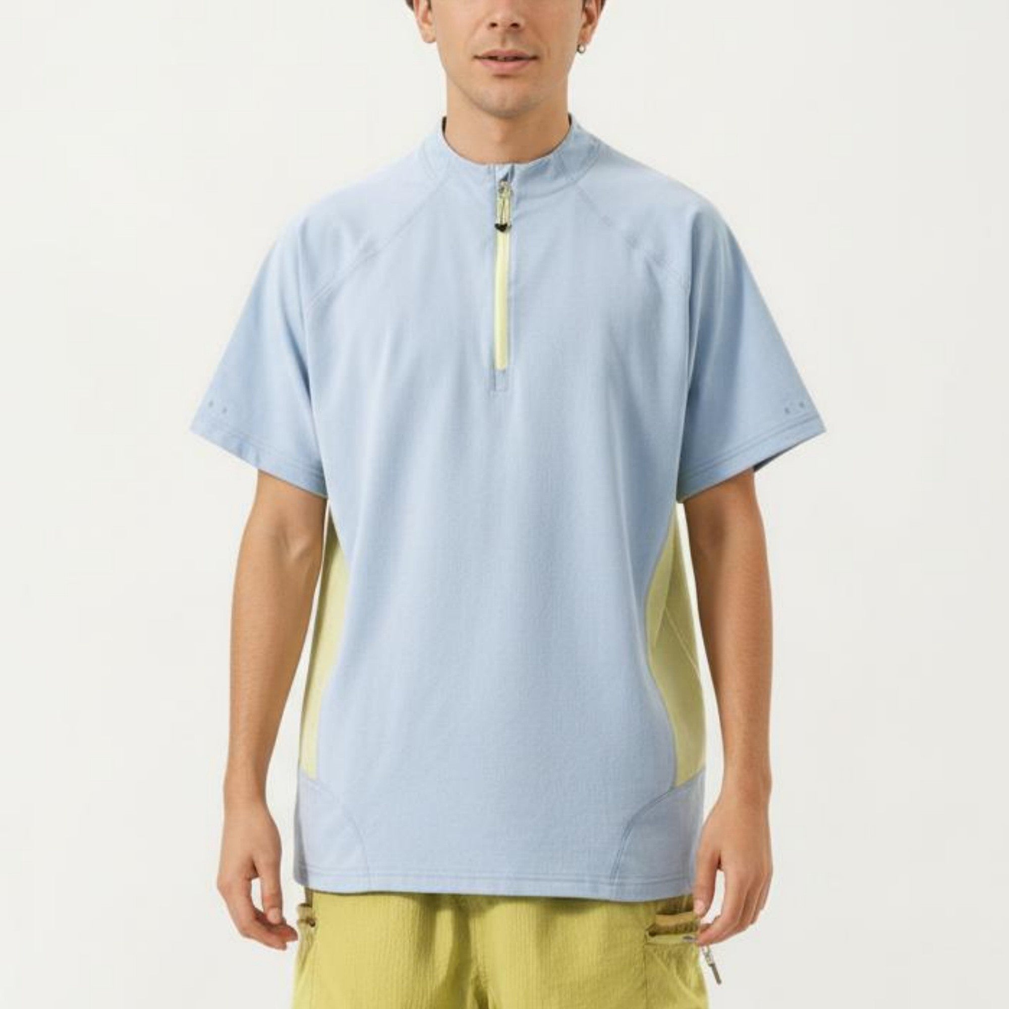 Anna-Kaci Men's Short Sleeve Athletic T-Shirt with Half Zip Mock Neck Contrast Panels Breathable Lightweight