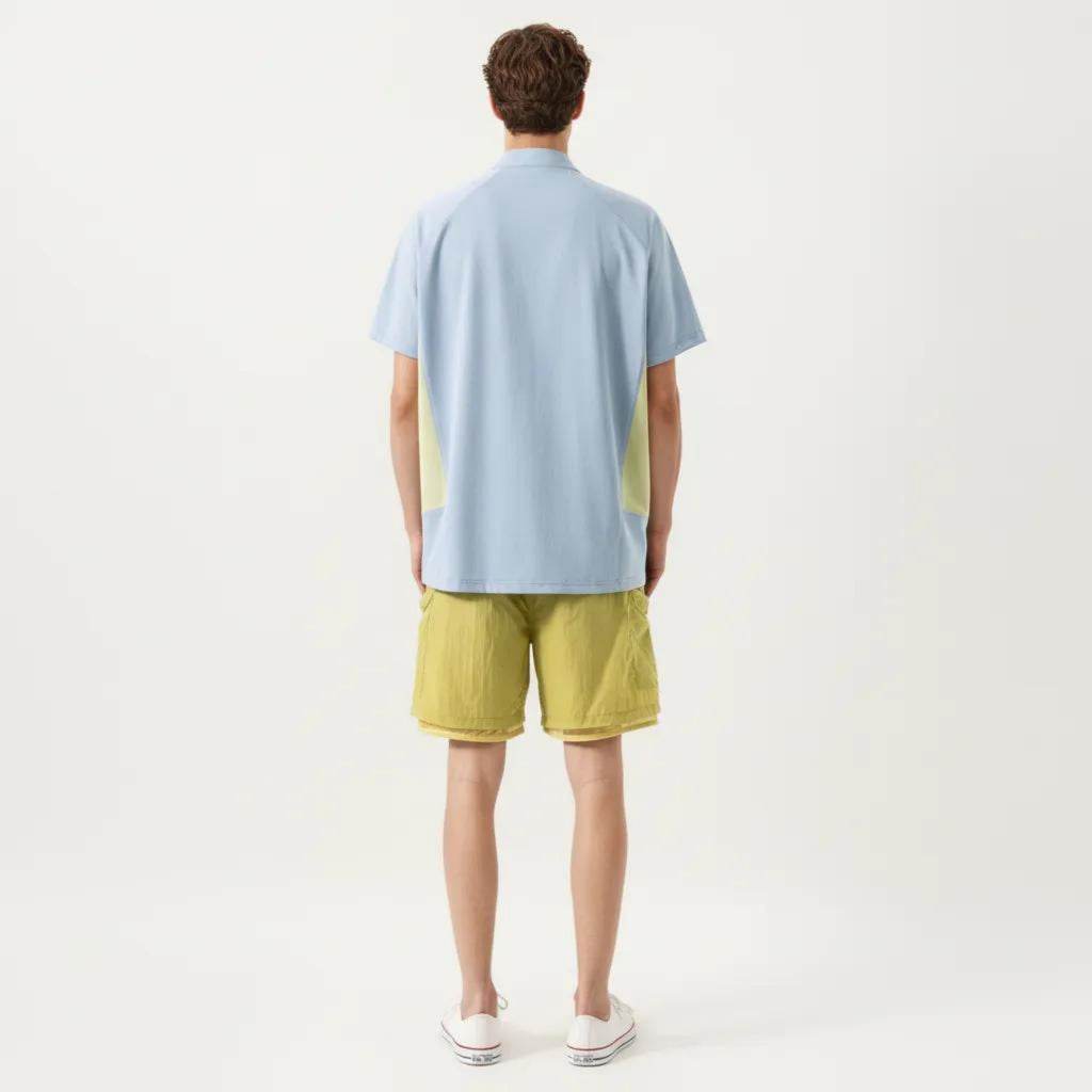 Anna-Kaci Men's Short Sleeve Athletic T-Shirt with Half Zip Mock Neck Contrast Panels Breathable Lightweight
