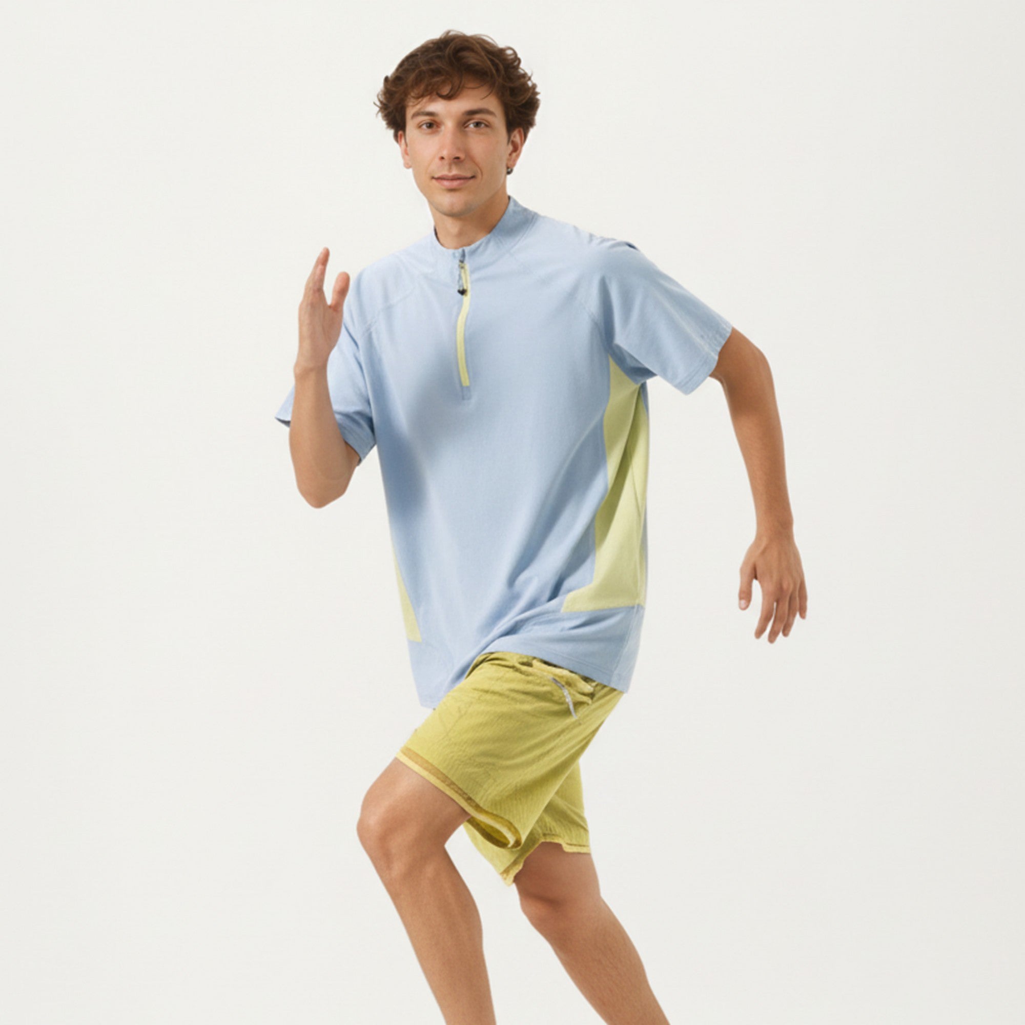 Anna-Kaci Men's Short Sleeve Athletic T-Shirt with Half Zip Mock Neck Contrast Panels Breathable Lightweight