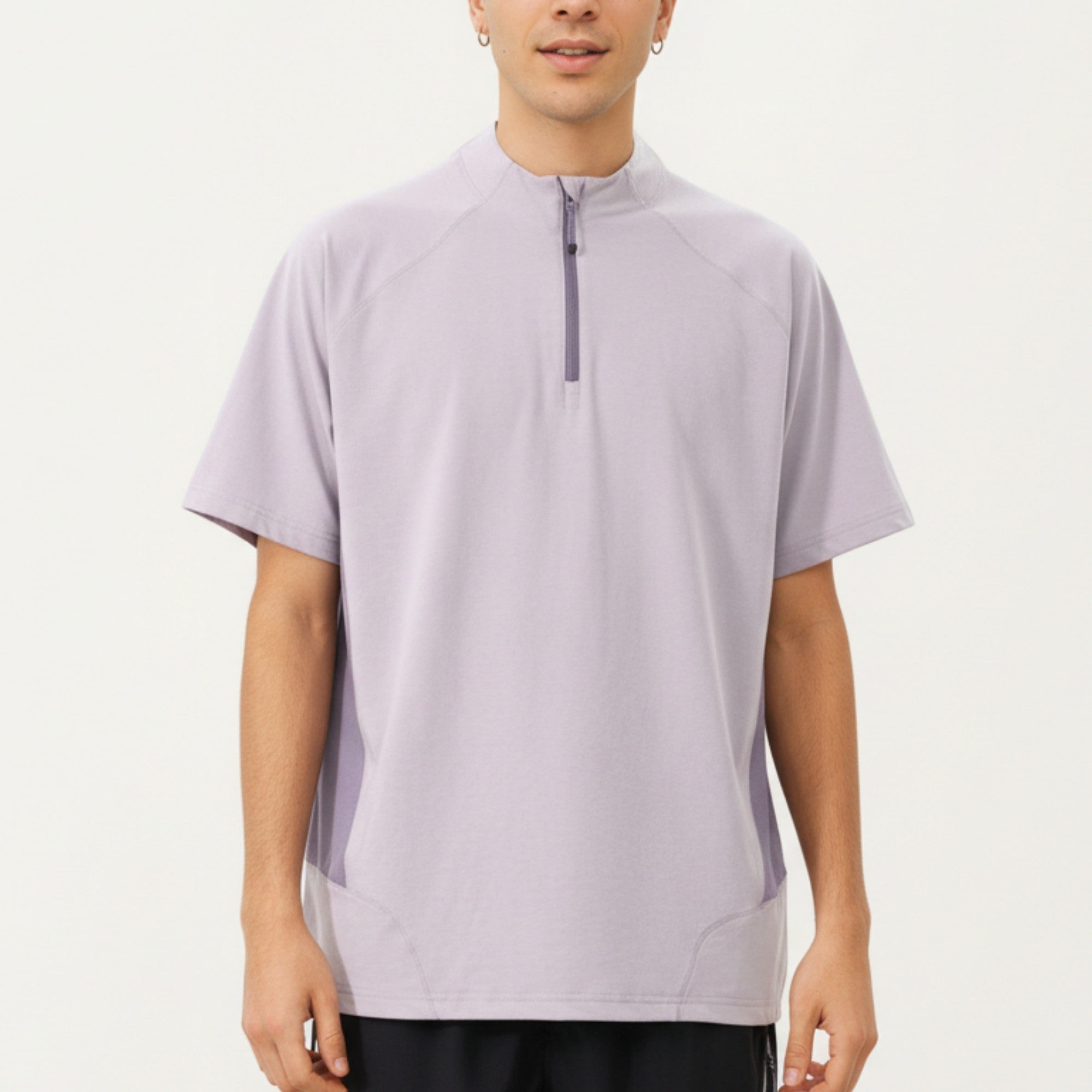 Anna-Kaci Men's Short Sleeve Athletic T-Shirt with Half Zip Mock Neck Contrast Panels Breathable Lightweight