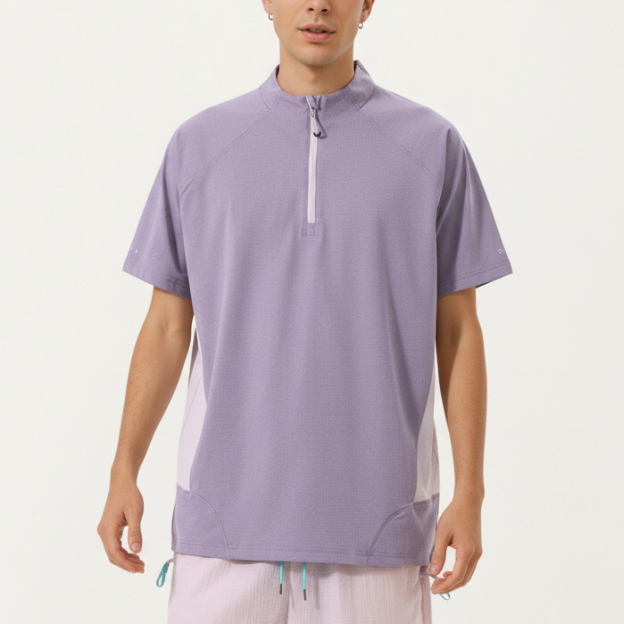 Anna-Kaci Men's Short Sleeve Athletic T-Shirt with Half Zip Mock Neck Contrast Panels Breathable Lightweight