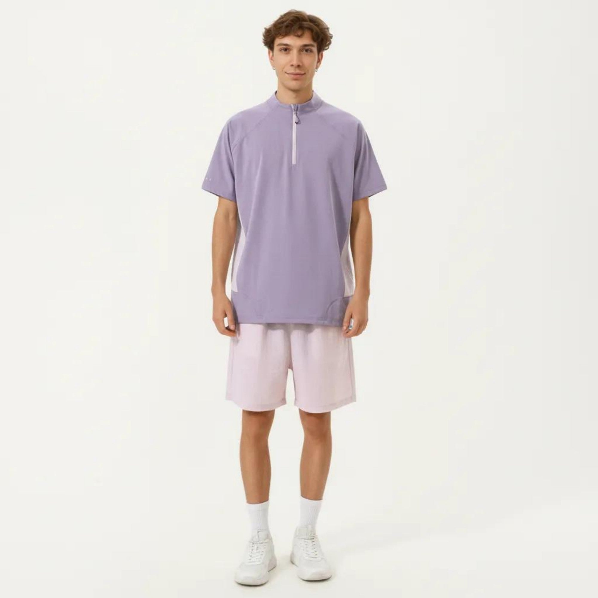 Anna-Kaci Men's Short Sleeve Athletic T-Shirt with Half Zip Mock Neck Contrast Panels Breathable Lightweight