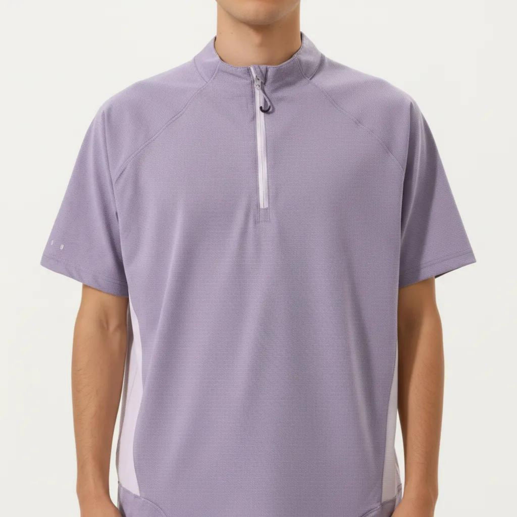 Anna-Kaci Men's Short Sleeve Athletic T-Shirt with Half Zip Mock Neck Contrast Panels Breathable Lightweight