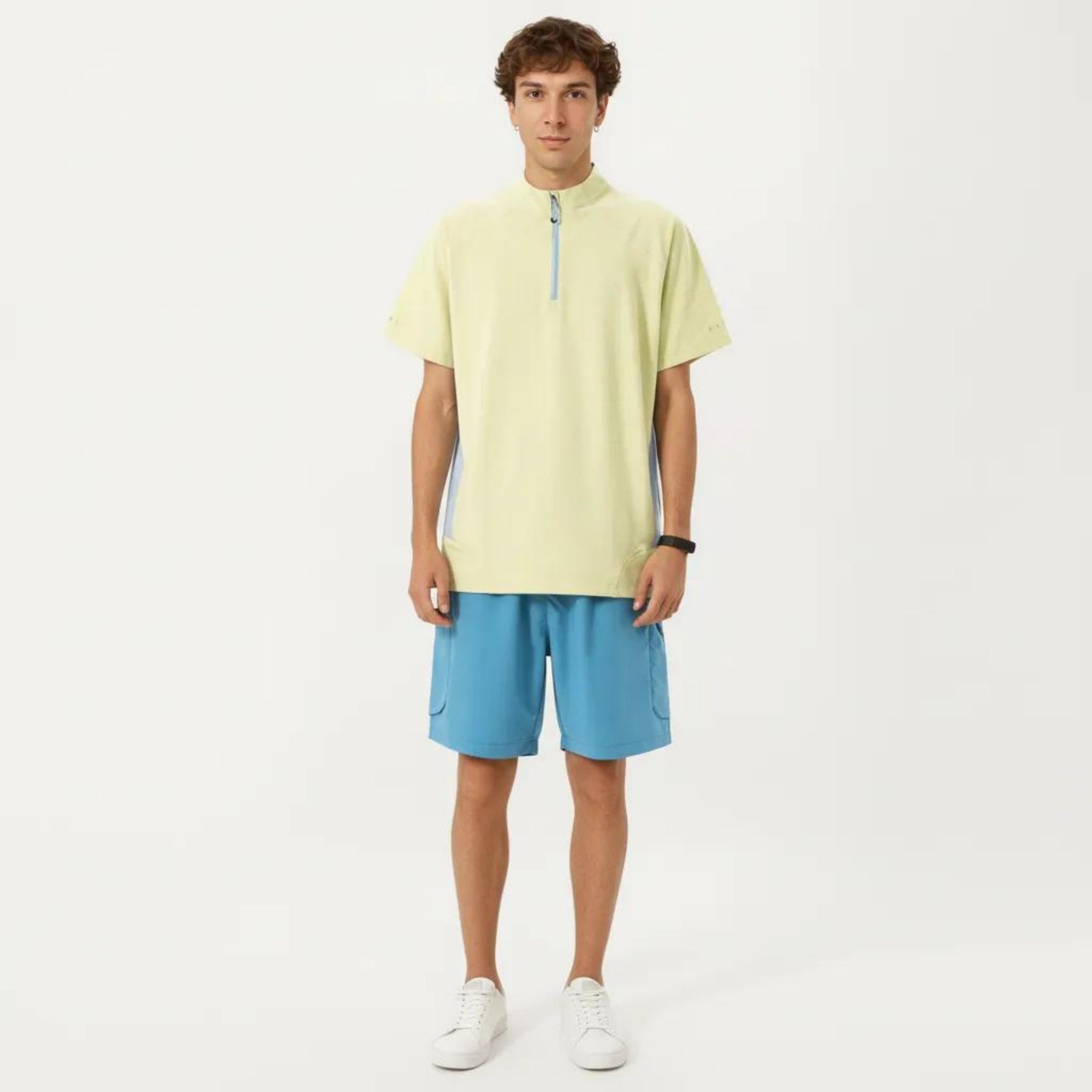 Anna-Kaci Men's Short Sleeve Athletic T-Shirt with Half Zip Mock Neck Contrast Panels Breathable Lightweight