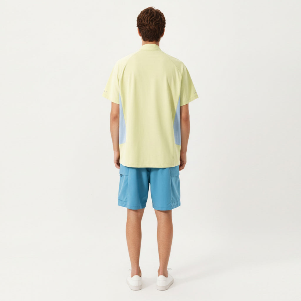 Anna-Kaci Men's Short Sleeve Athletic T-Shirt with Half Zip Mock Neck Contrast Panels Breathable Lightweight