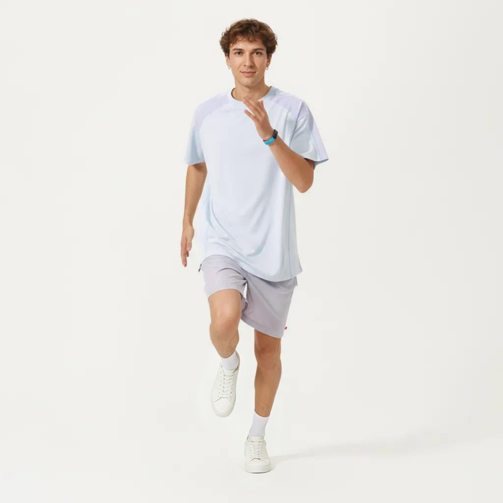 Anna-Kaci Men's Short Sleeve Athletic T-Shirt with Contrast Shoulder Panels Lightweight Breathable