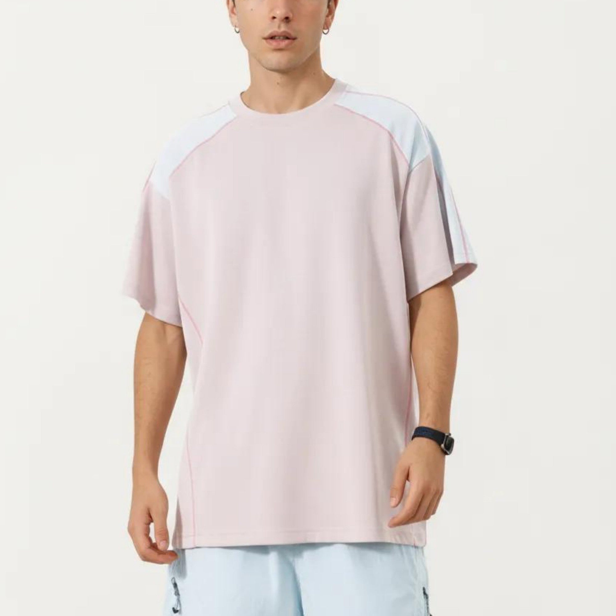 Anna-Kaci Men's Short Sleeve Athletic T-Shirt with Contrast Shoulder Panels Lightweight Breathable
