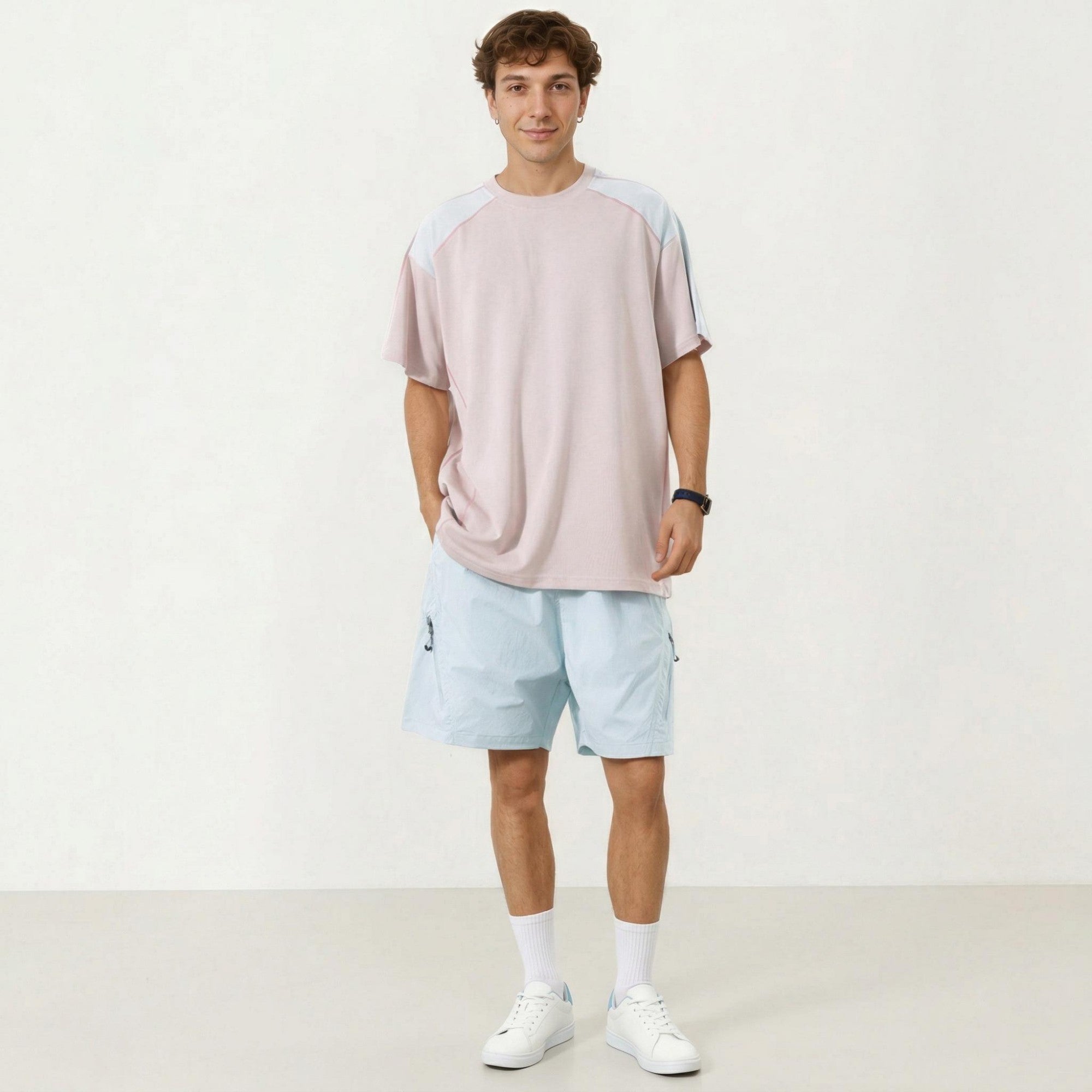 Anna-Kaci Men's Short Sleeve Athletic T-Shirt with Contrast Shoulder Panels Lightweight Breathable