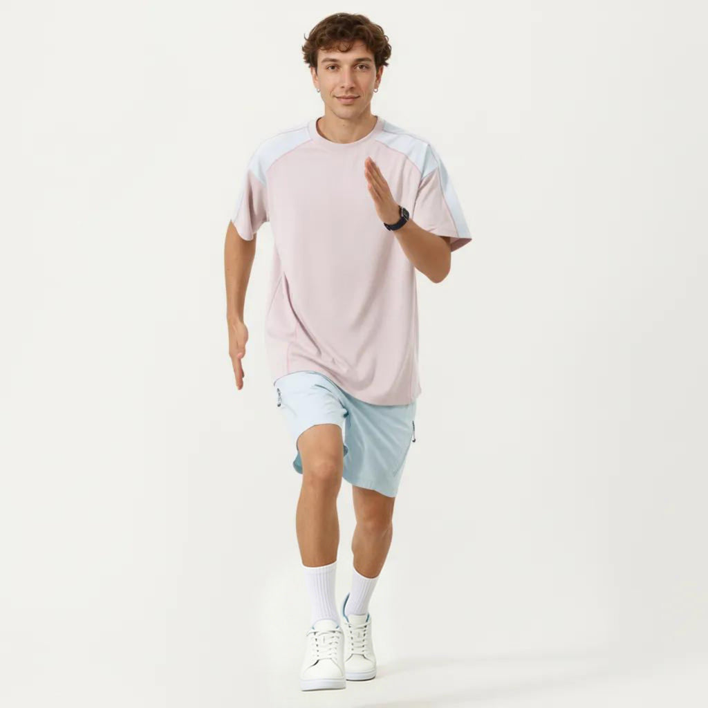 Anna-Kaci Men's Short Sleeve Athletic T-Shirt with Contrast Shoulder Panels Lightweight Breathable