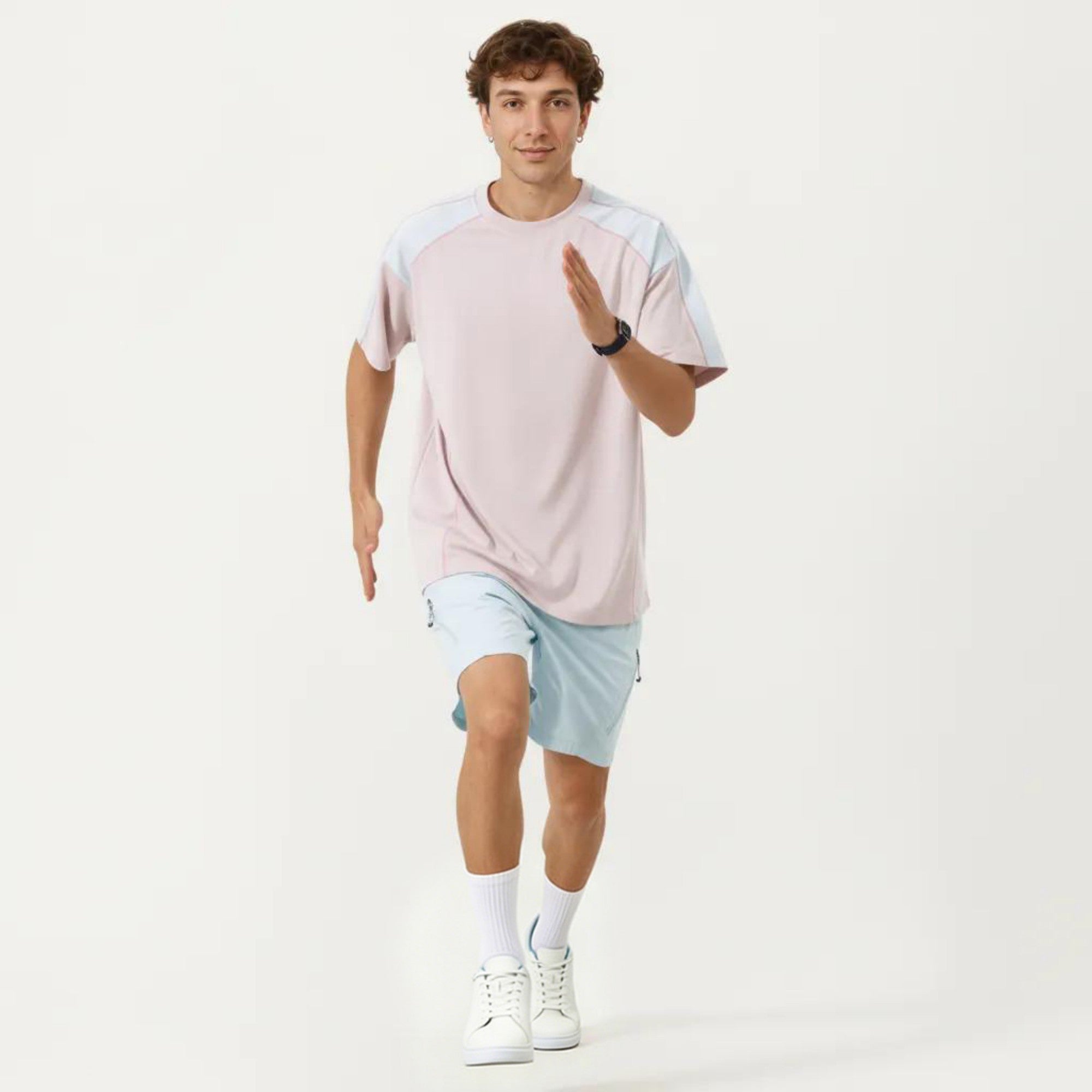 Anna-Kaci Men's Short Sleeve Athletic T-Shirt with Contrast Shoulder Panels Lightweight Breathable