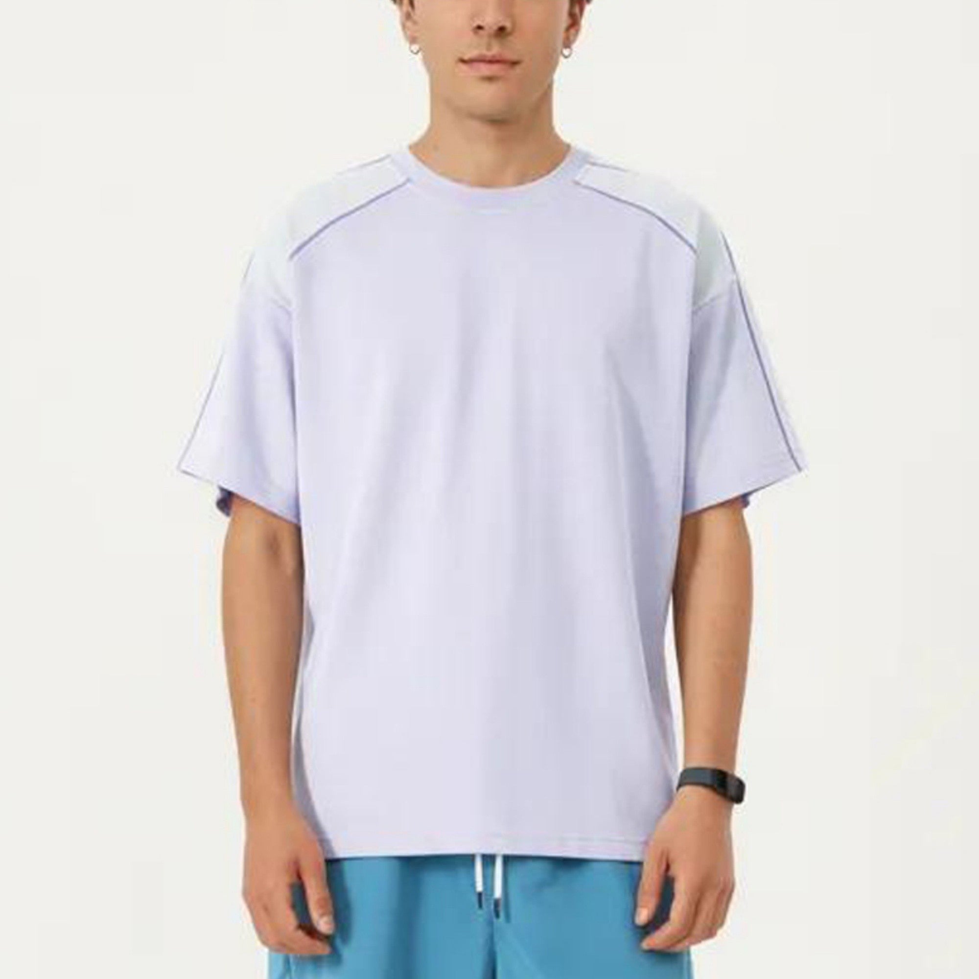 Anna-Kaci Men's Short Sleeve Athletic T-Shirt with Contrast Shoulder Panels Lightweight Breathable