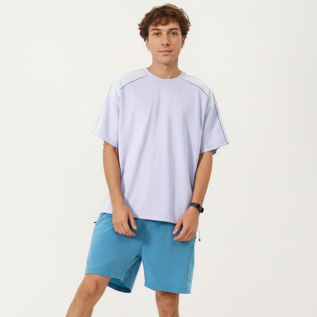 Anna-Kaci Men's Short Sleeve Athletic T-Shirt with Contrast Shoulder Panels Lightweight Breathable