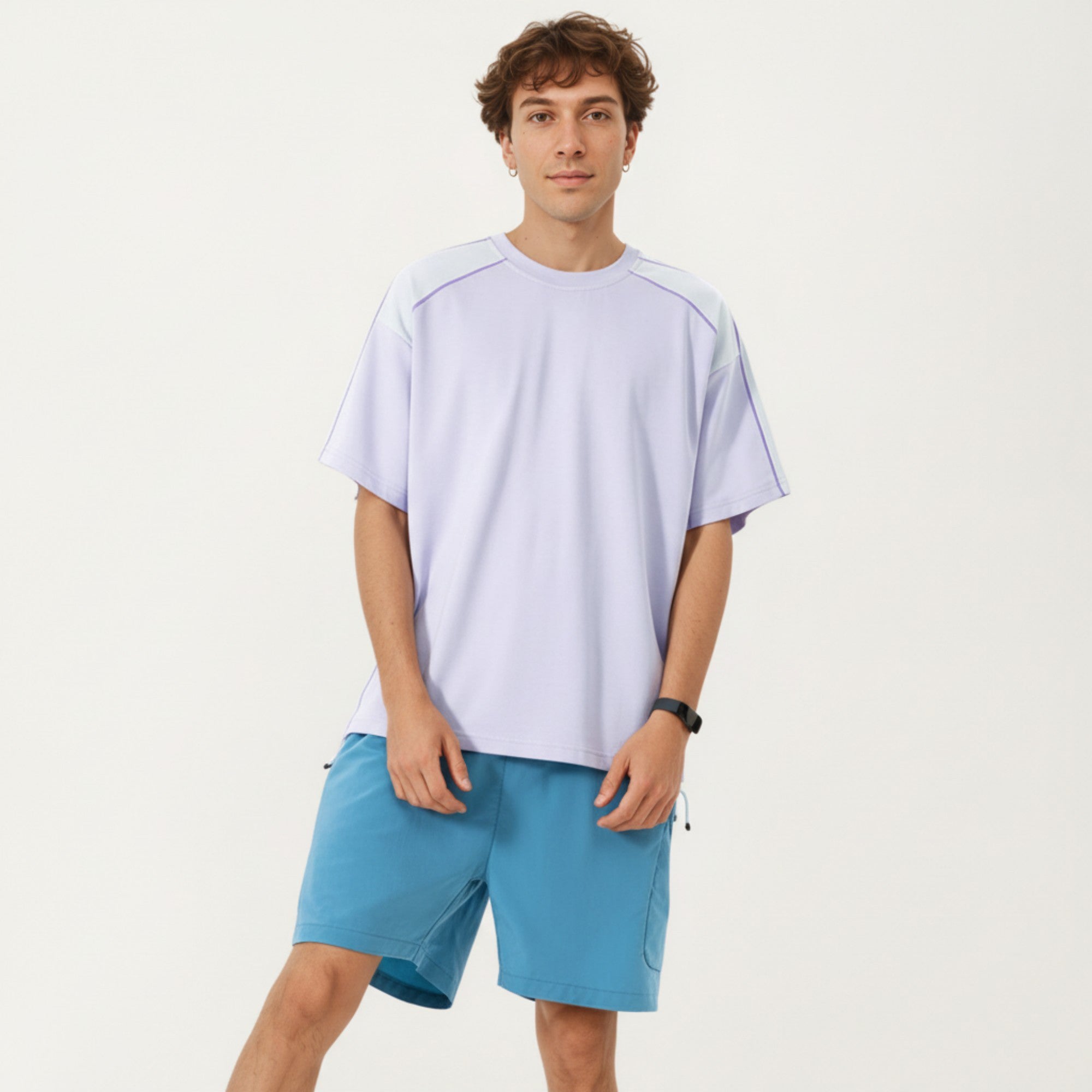 Anna-Kaci Men's Short Sleeve Athletic T-Shirt with Contrast Shoulder Panels Lightweight Breathable