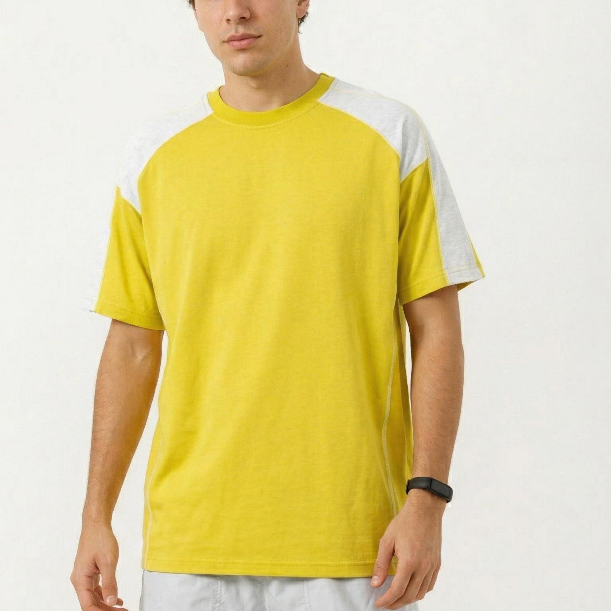 Anna-Kaci Men's Short Sleeve Athletic T-Shirt with Contrast Shoulder Panels Lightweight Breathable