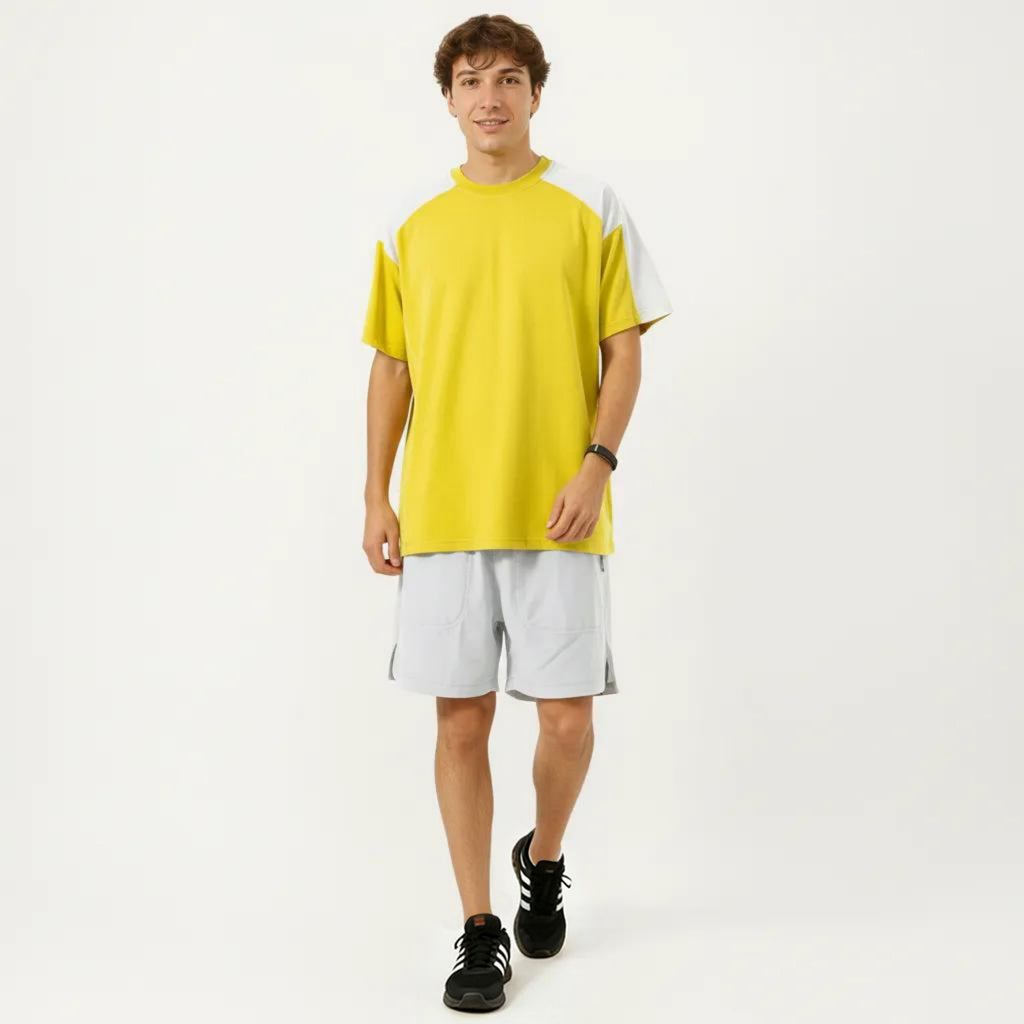 Anna-Kaci Men's Short Sleeve Athletic T-Shirt with Contrast Shoulder Panels Lightweight Breathable
