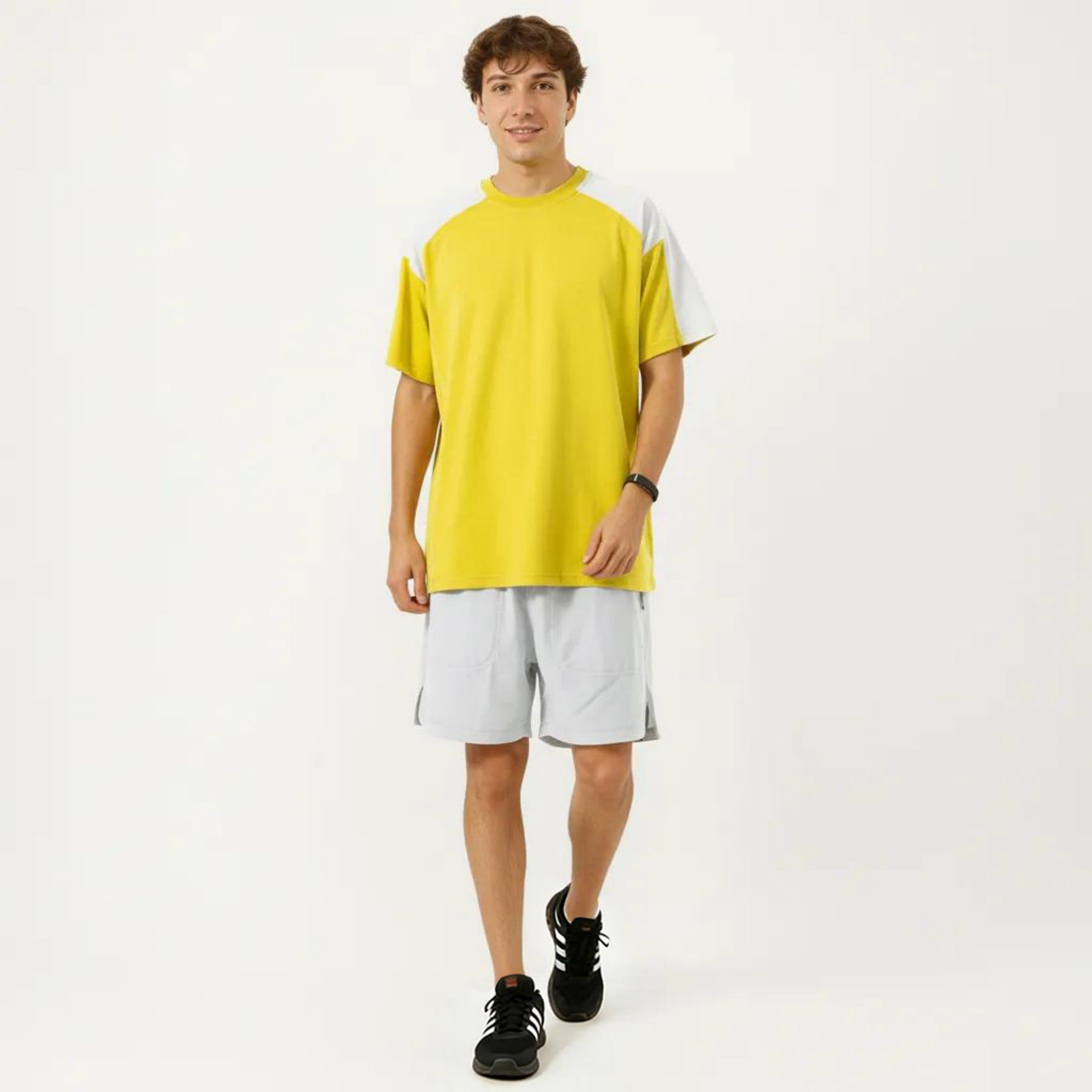 Anna-Kaci Men's Short Sleeve Athletic T-Shirt with Contrast Shoulder Panels Lightweight Breathable
