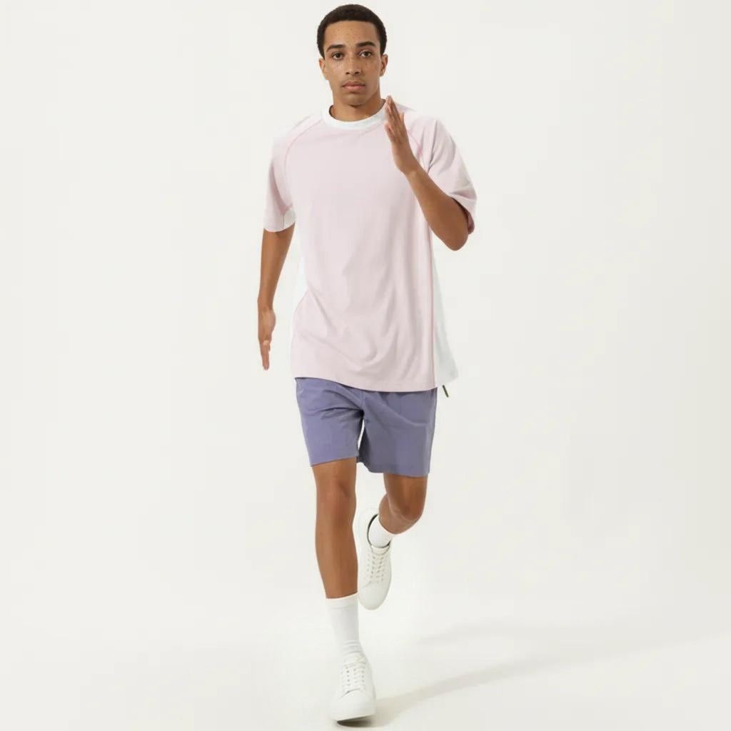 Anna-Kaci Men's Short Sleeve Athletic T-Shirt with Contrast Panel Design Breathable Performance Top