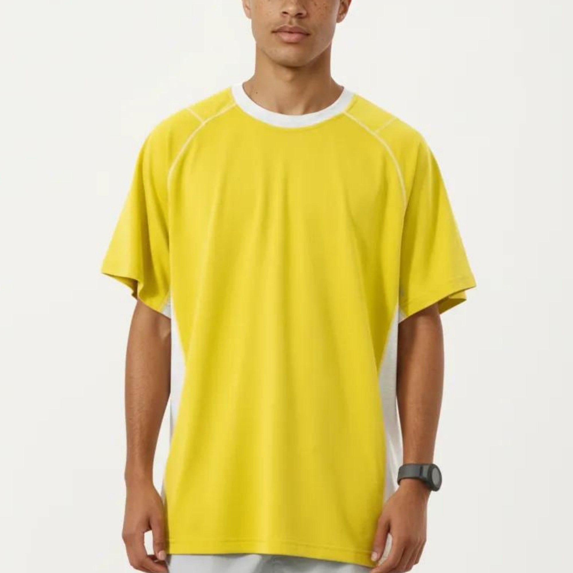 Anna-Kaci Men's Short Sleeve Athletic T-Shirt with Contrast Panel Design Breathable Performance Top
