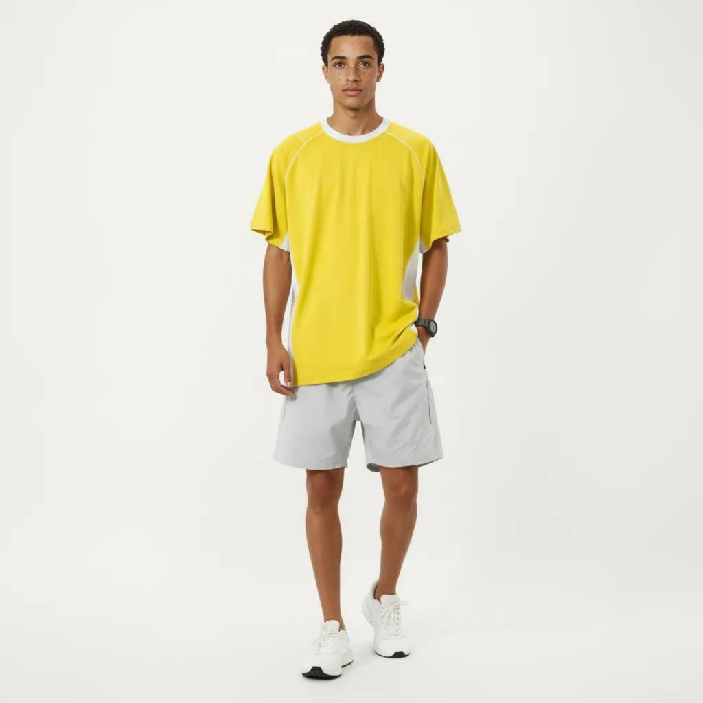 Anna-Kaci Men's Short Sleeve Athletic T-Shirt with Contrast Panel Design Breathable Performance Top
