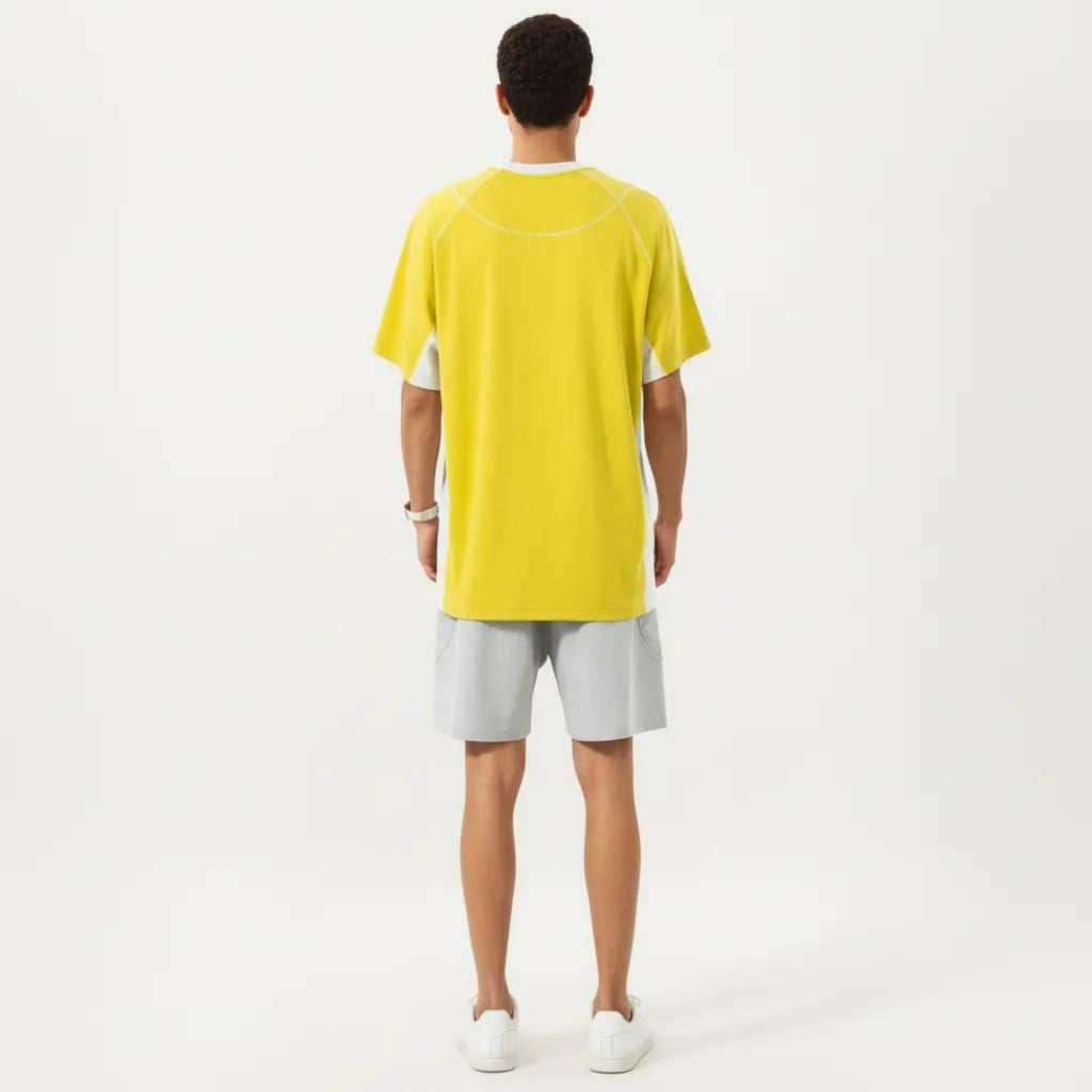 Anna-Kaci Men's Short Sleeve Athletic T-Shirt with Contrast Panel Design Breathable Performance Top
