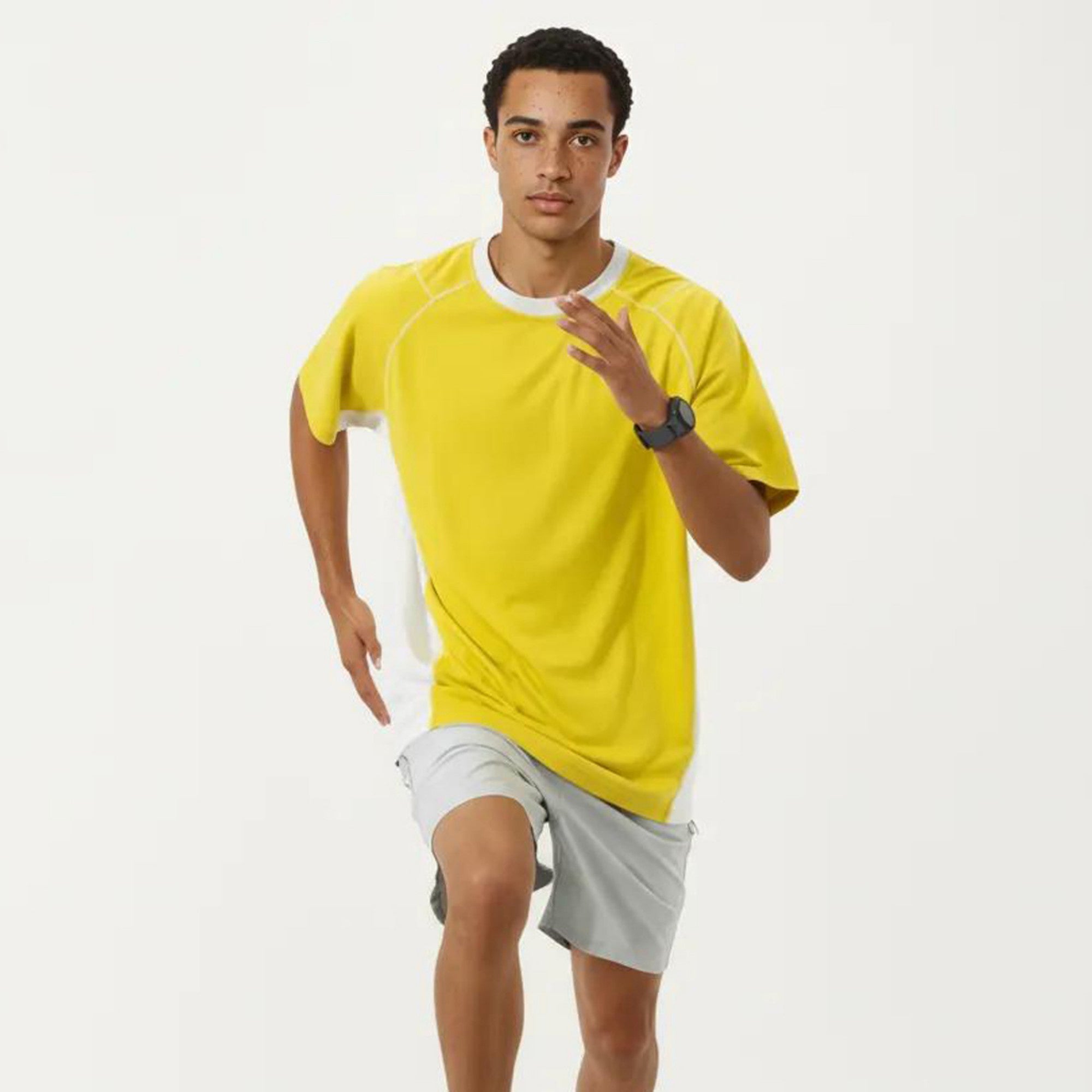 Anna-Kaci Men's Short Sleeve Athletic T-Shirt with Contrast Panel Design Breathable Performance Top