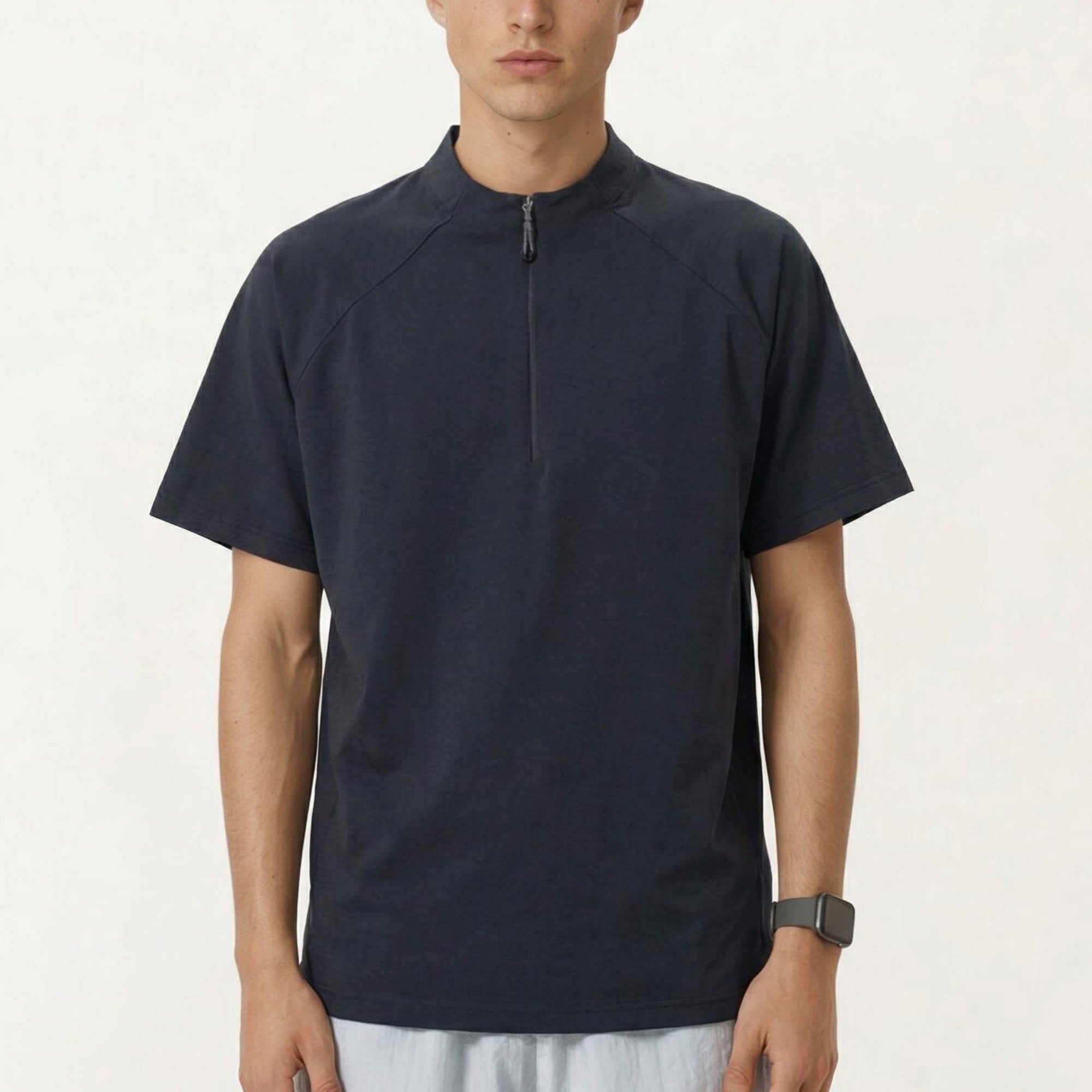 Anna-Kaci Men's Short Sleeve Athletic T-Shirt with Half Zip Mock Neck Lightweight Breathable Fabric