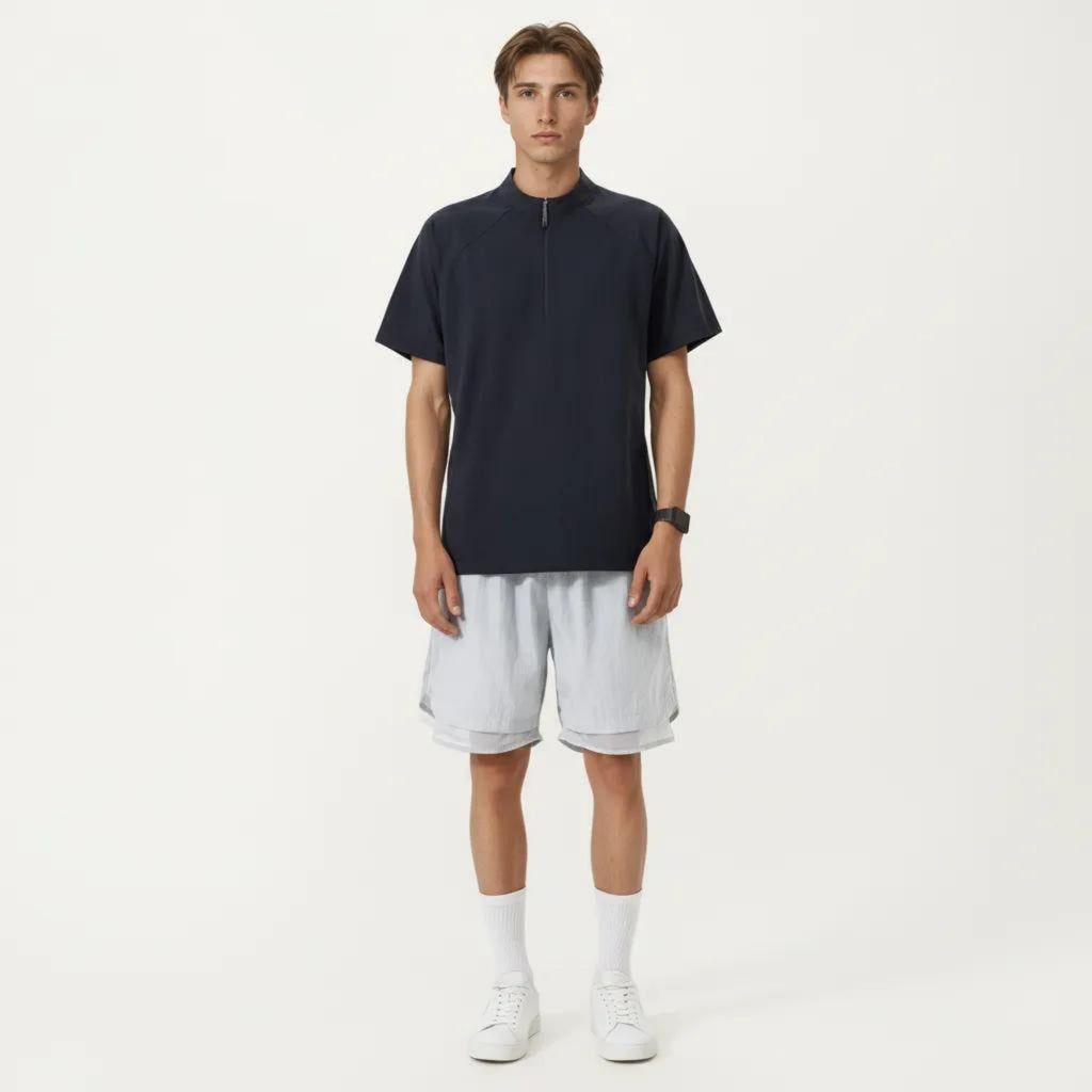 Anna-Kaci Men's Short Sleeve Athletic T-Shirt with Half Zip Mock Neck Lightweight Breathable Fabric