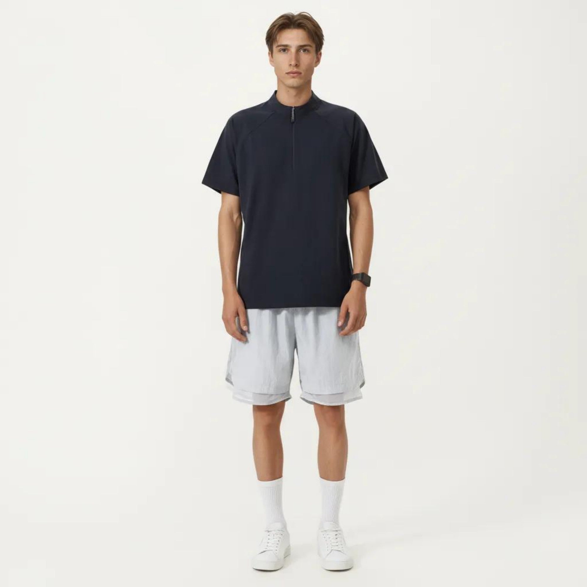 Anna-Kaci Men's Short Sleeve Athletic T-Shirt with Half Zip Mock Neck Lightweight Breathable Fabric