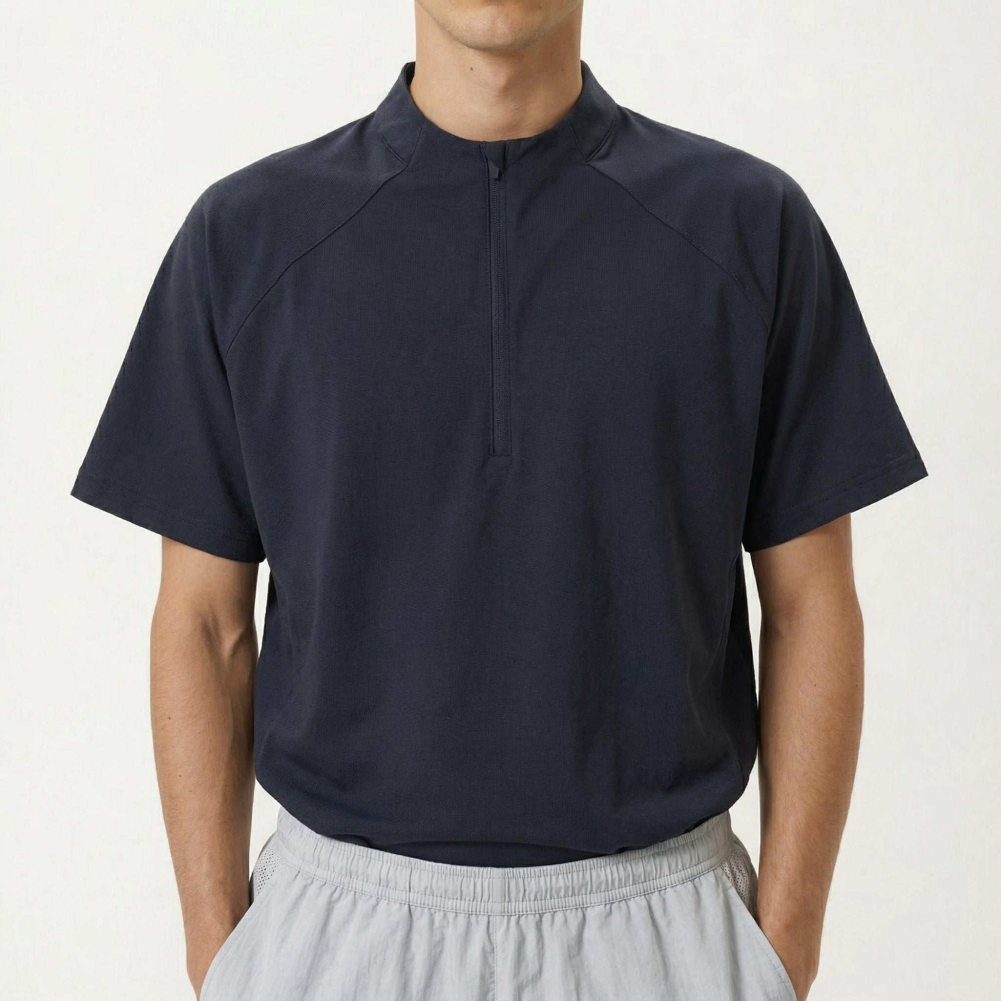 Anna-Kaci Men's Short Sleeve Athletic T-Shirt with Half Zip Mock Neck Lightweight Breathable Fabric