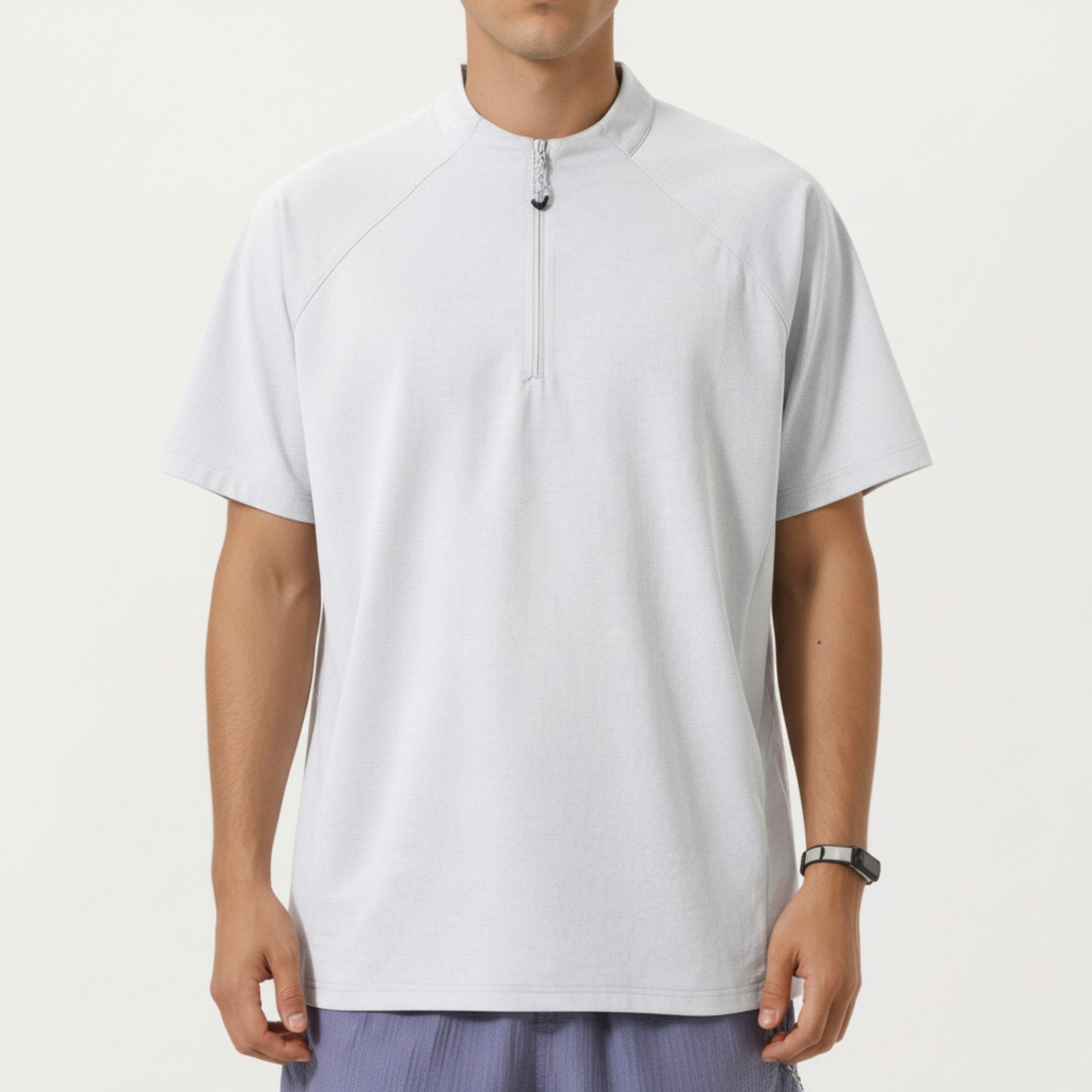 Anna-Kaci Men's Short Sleeve Athletic T-Shirt with Half Zip Mock Neck Lightweight Breathable Fabric
