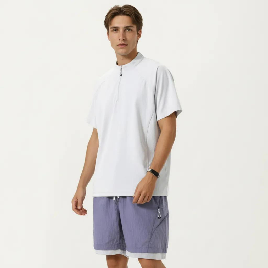Anna-Kaci Men's Short Sleeve Athletic T-Shirt with Half Zip Mock Neck Lightweight Breathable Fabric