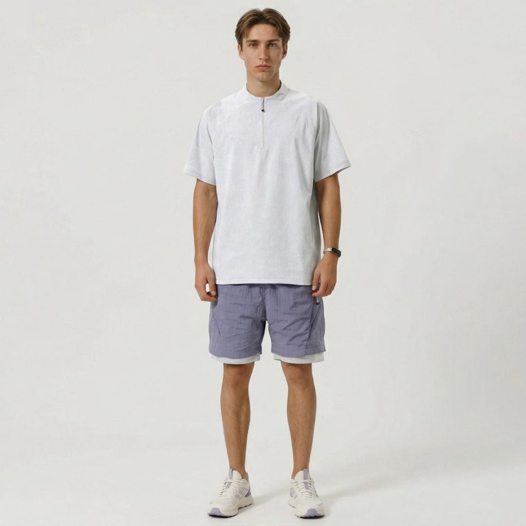 Anna-Kaci Men's Short Sleeve Athletic T-Shirt with Half Zip Mock Neck Lightweight Breathable Fabric