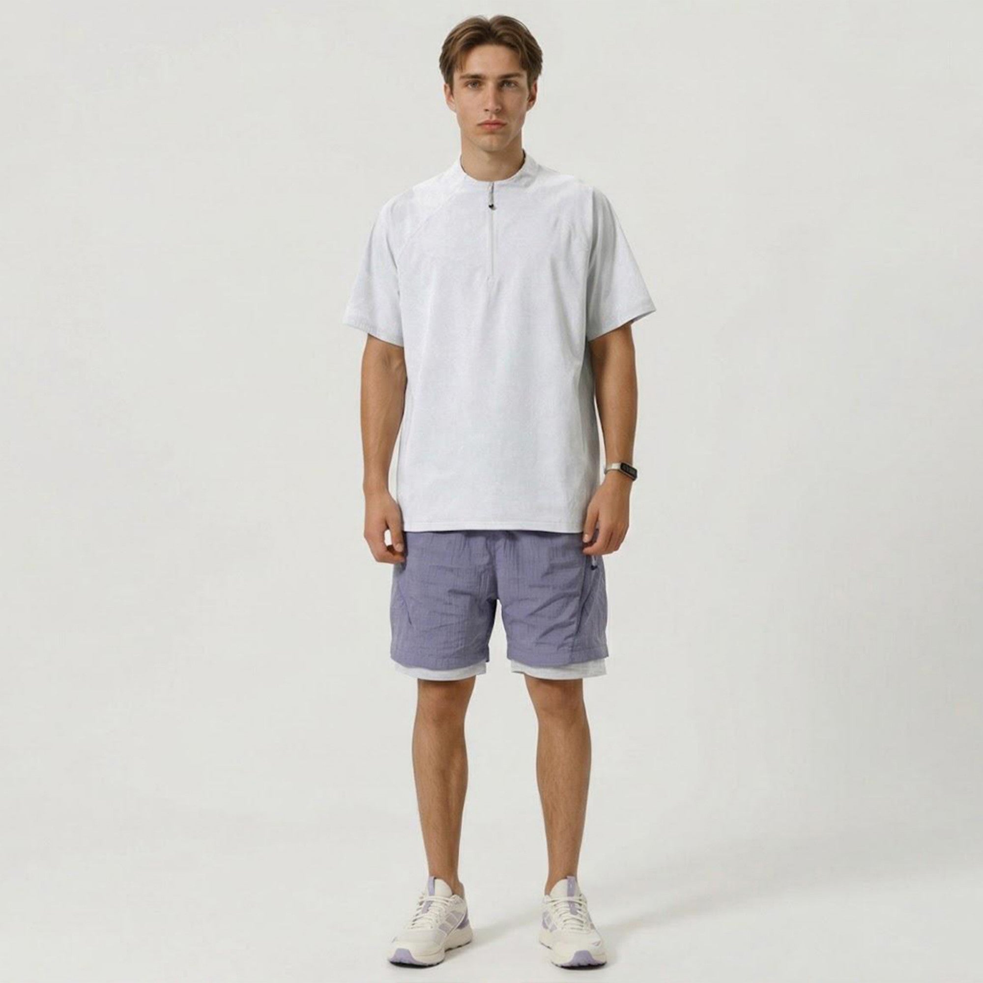 Anna-Kaci Men's Short Sleeve Athletic T-Shirt with Half Zip Mock Neck Lightweight Breathable Fabric
