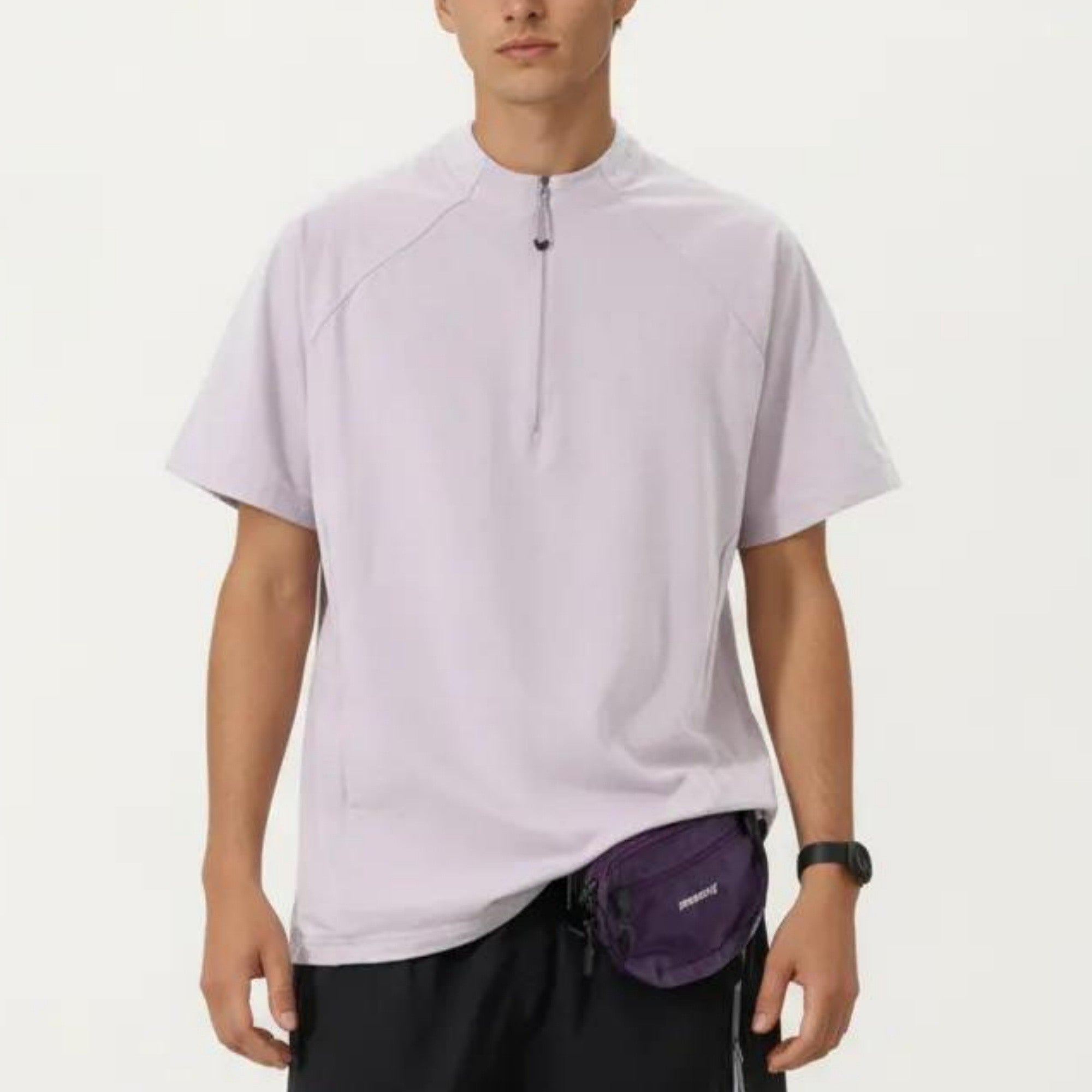 Anna-Kaci Men's Short Sleeve Athletic T-Shirt with Half Zip Mock Neck Lightweight Breathable Fabric