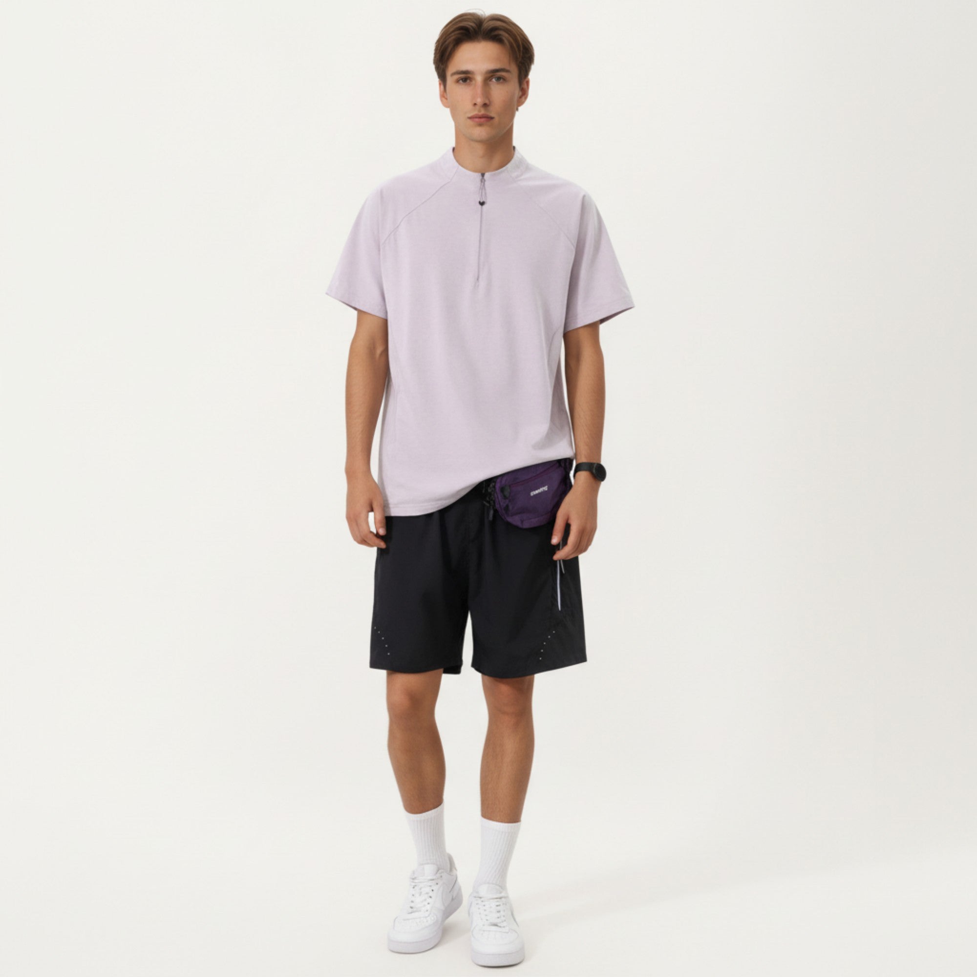 Anna-Kaci Men's Short Sleeve Athletic T-Shirt with Half Zip Mock Neck Lightweight Breathable Fabric