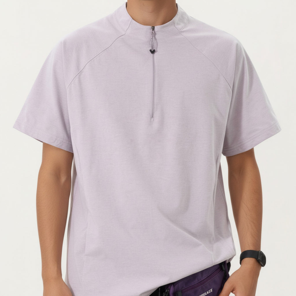 Anna-Kaci Men's Short Sleeve Athletic T-Shirt with Half Zip Mock Neck Lightweight Breathable Fabric
