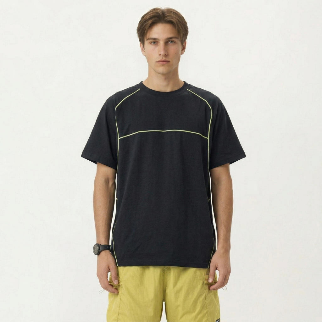 Anna-Kaci Men's Short Sleeve Athletic T-Shirt with Contrast Seam Detail Breathable Lightweight Fabric