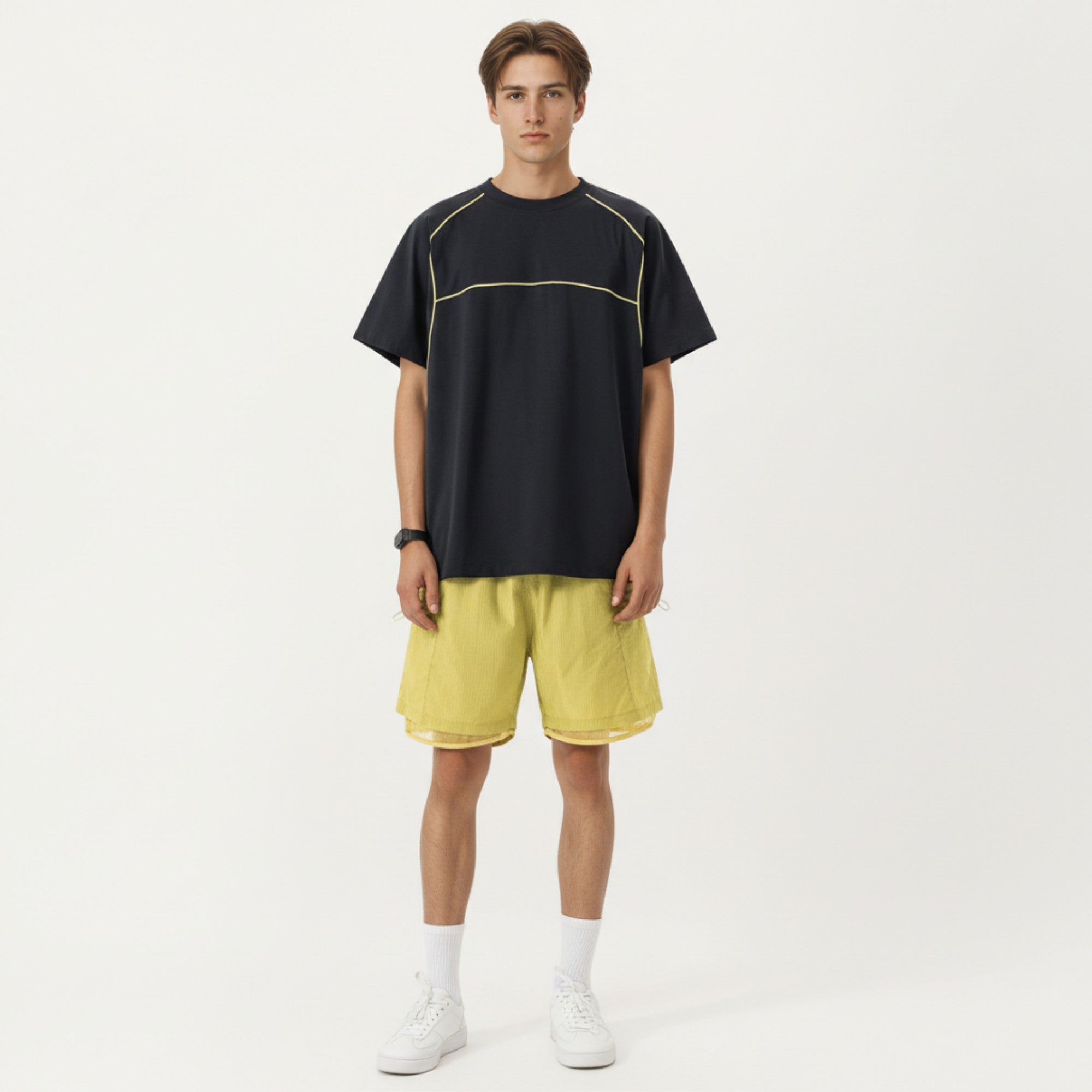 Anna-Kaci Men's Short Sleeve Athletic T-Shirt with Contrast Seam Detail Breathable Lightweight Fabric