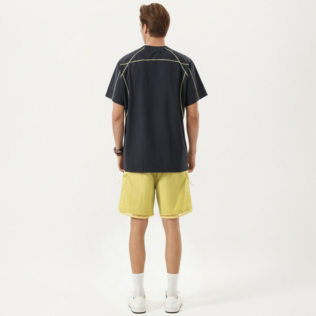 Anna-Kaci Men's Short Sleeve Athletic T-Shirt with Contrast Seam Detail Breathable Lightweight Fabric