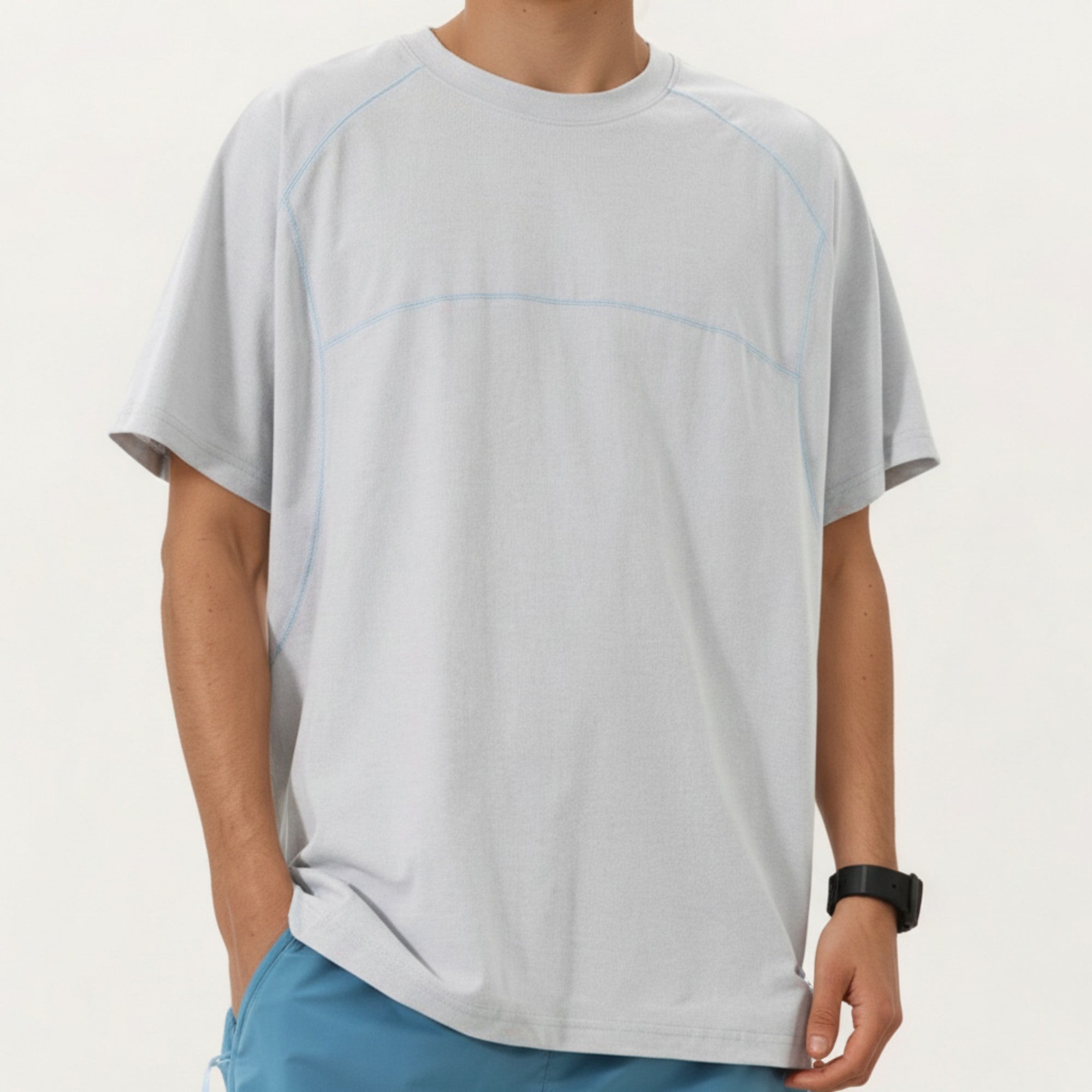Anna-Kaci Men's Short Sleeve Athletic T-Shirt with Contrast Seam Detail Breathable Lightweight Fabric