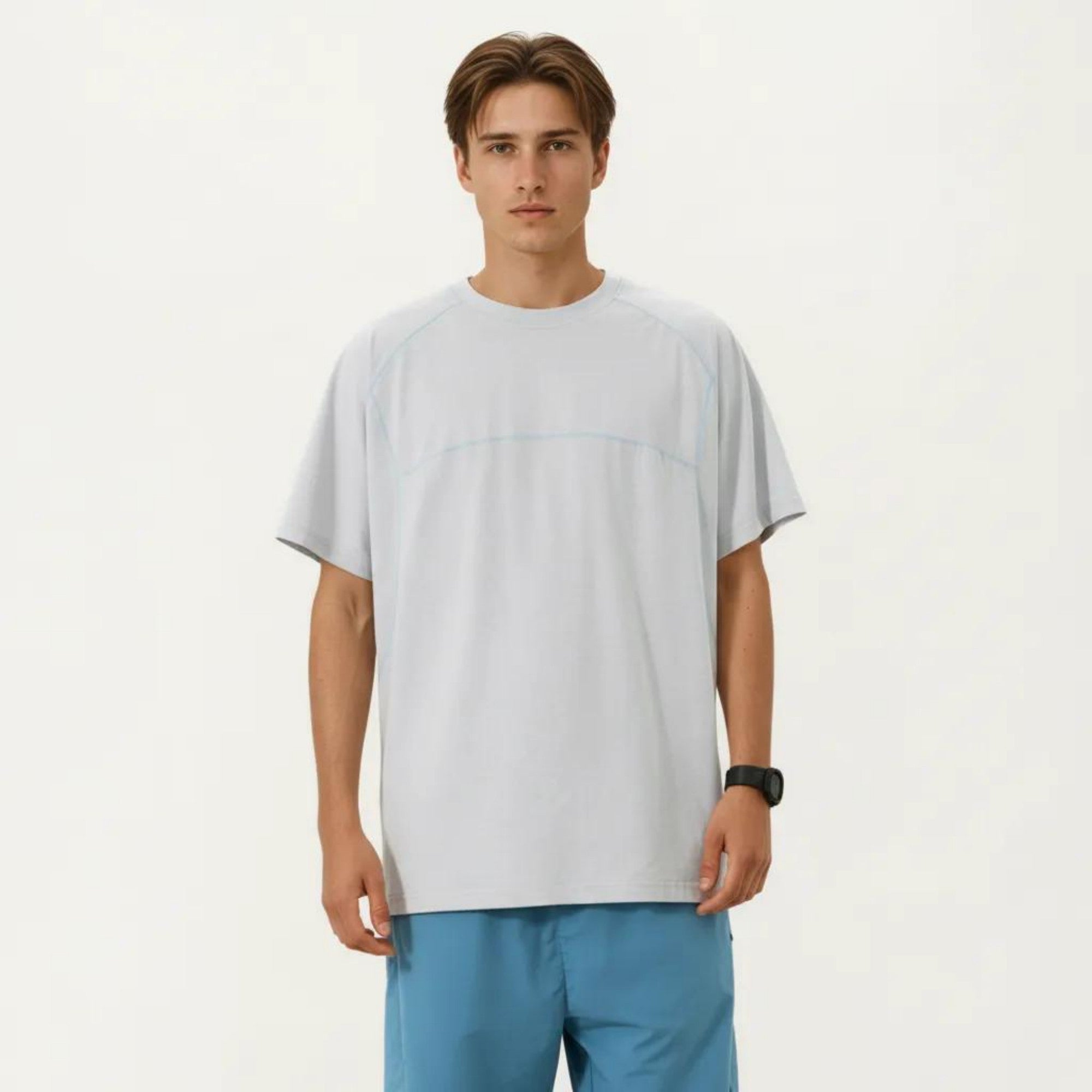 Anna-Kaci Men's Short Sleeve Athletic T-Shirt with Contrast Seam Detail Breathable Lightweight Fabric