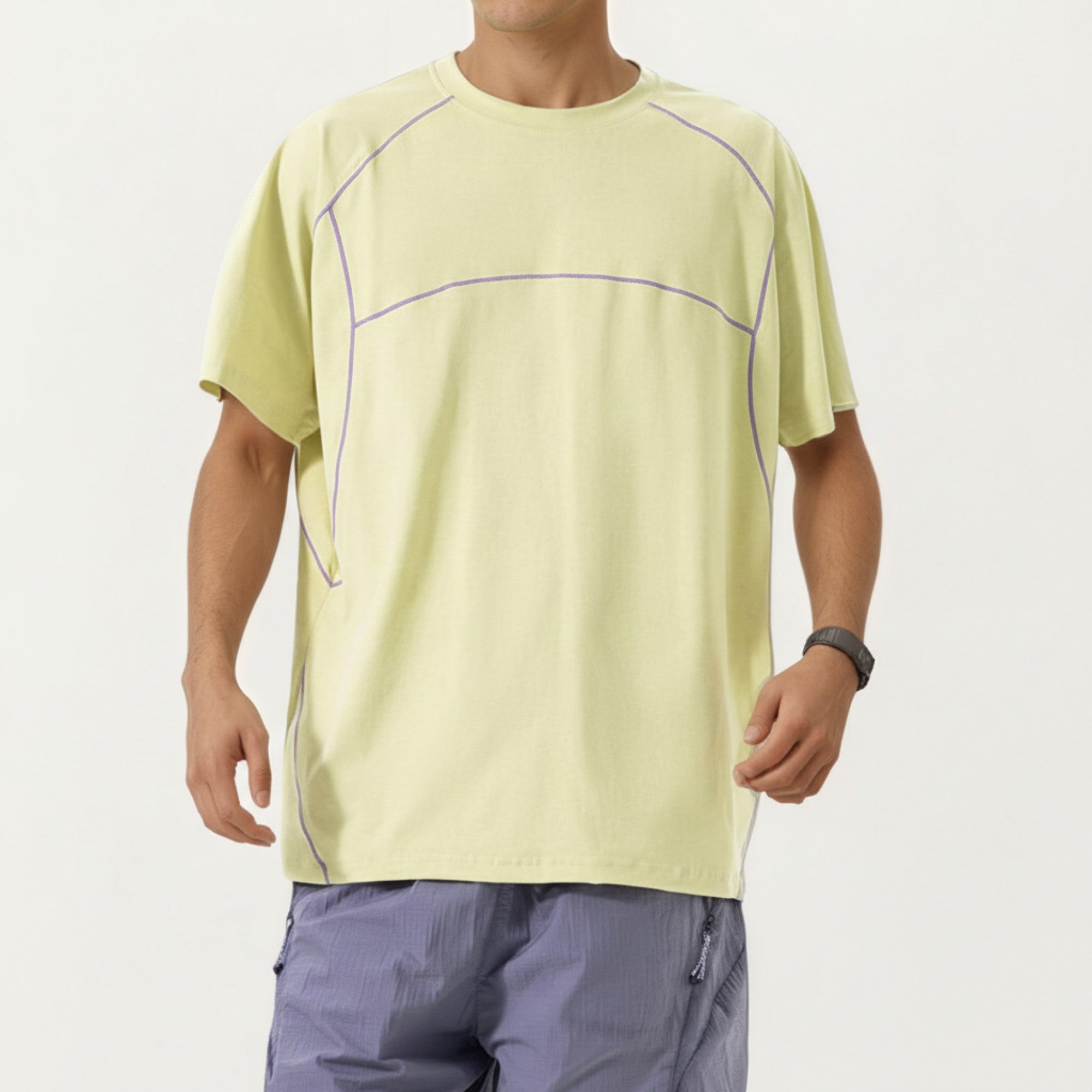 Anna-Kaci Men's Short Sleeve Athletic T-Shirt with Contrast Seam Detail Breathable Lightweight Fabric