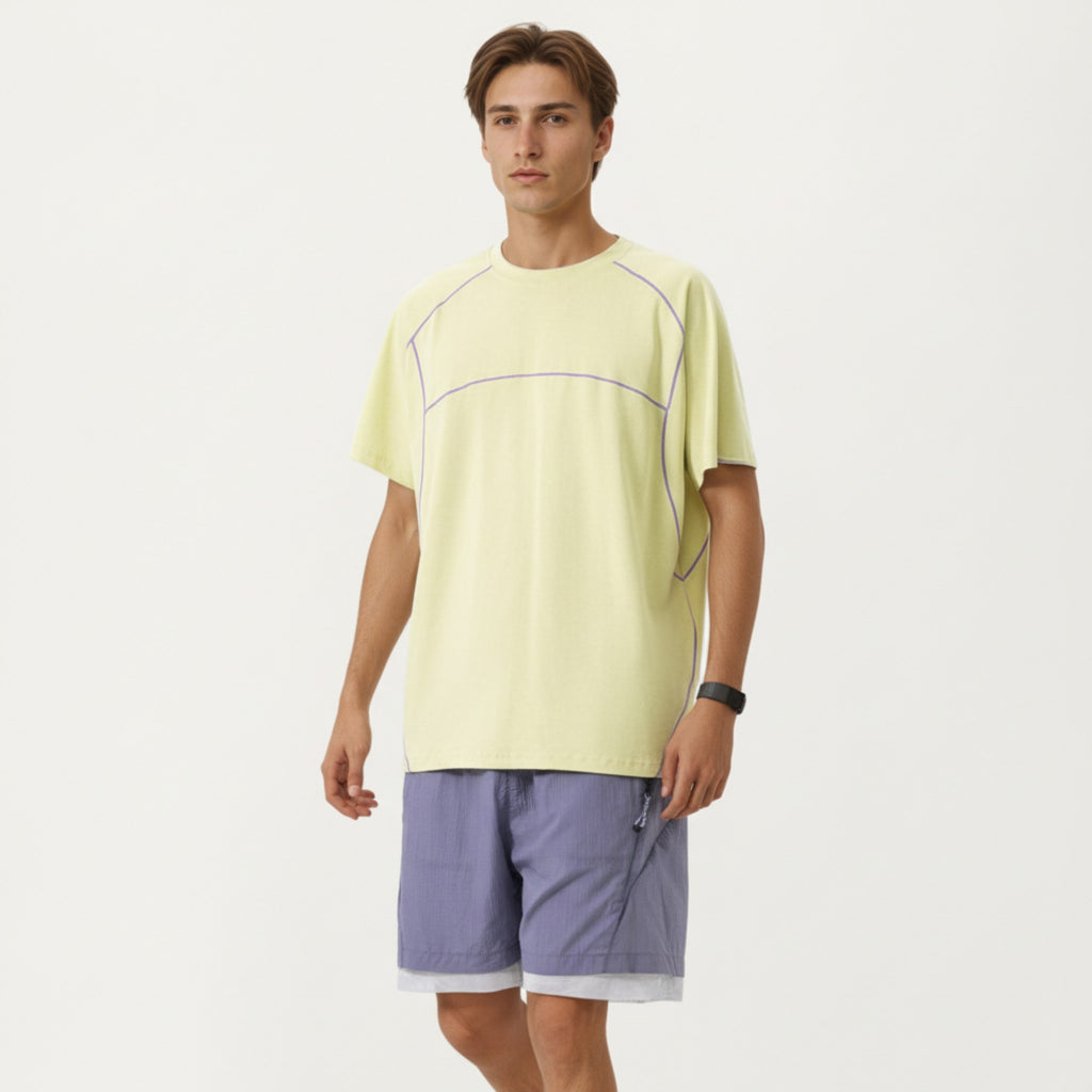 Anna-Kaci Men's Short Sleeve Athletic T-Shirt with Contrast Seam Detail Breathable Lightweight Fabric