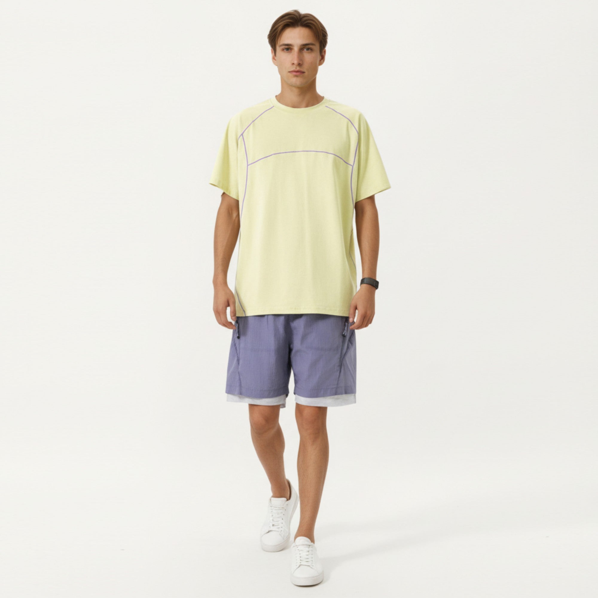 Anna-Kaci Men's Short Sleeve Athletic T-Shirt with Contrast Seam Detail Breathable Lightweight Fabric