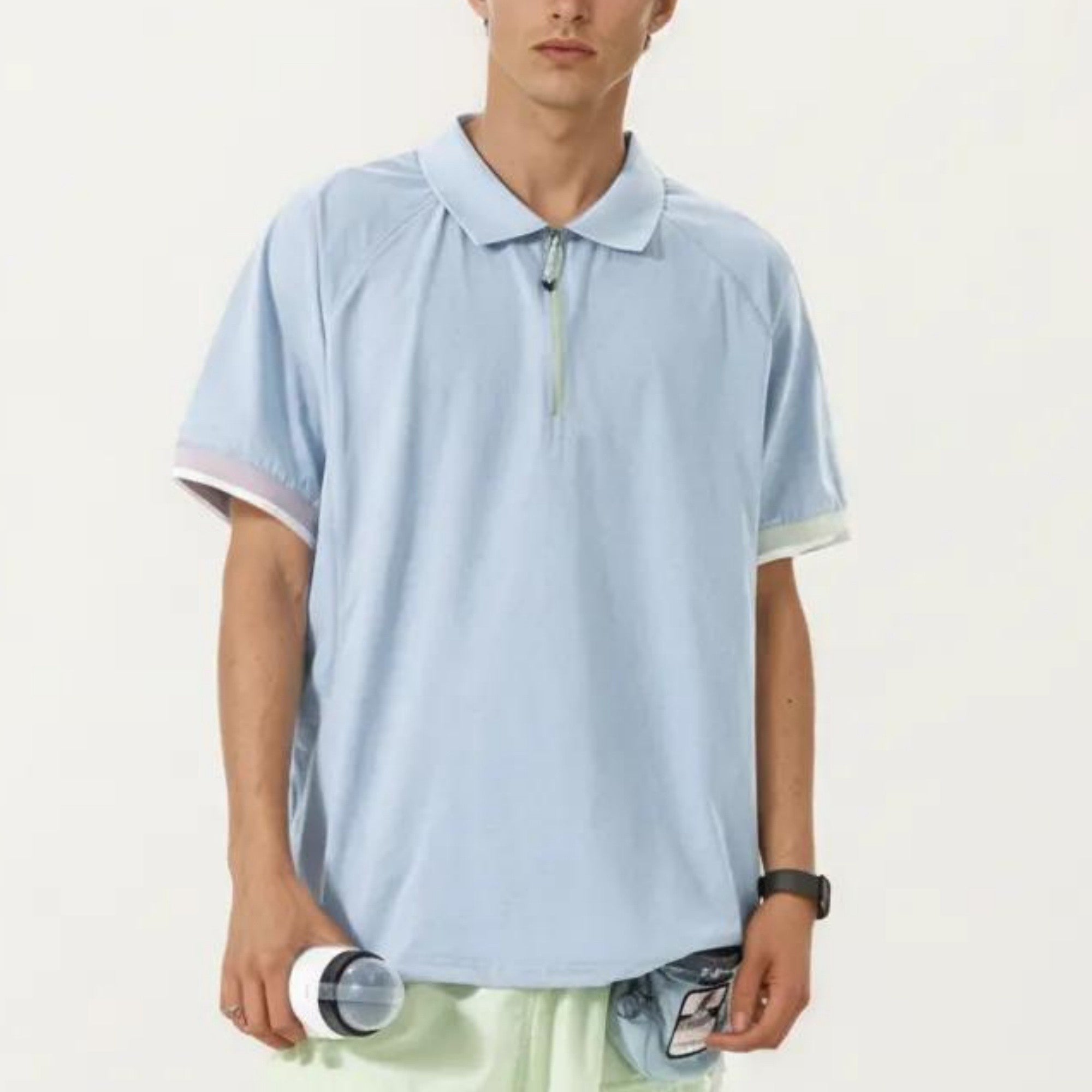 Anna-Kaci Men's Short Sleeve Athletic Polo Shirt with Zip Collar Lightweight Breathable Fabric and Relaxed Fit