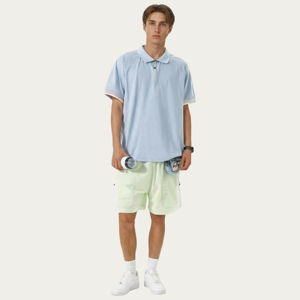 Anna-Kaci Men's Short Sleeve Athletic Polo Shirt with Zip Collar Lightweight Breathable Fabric and Relaxed Fit